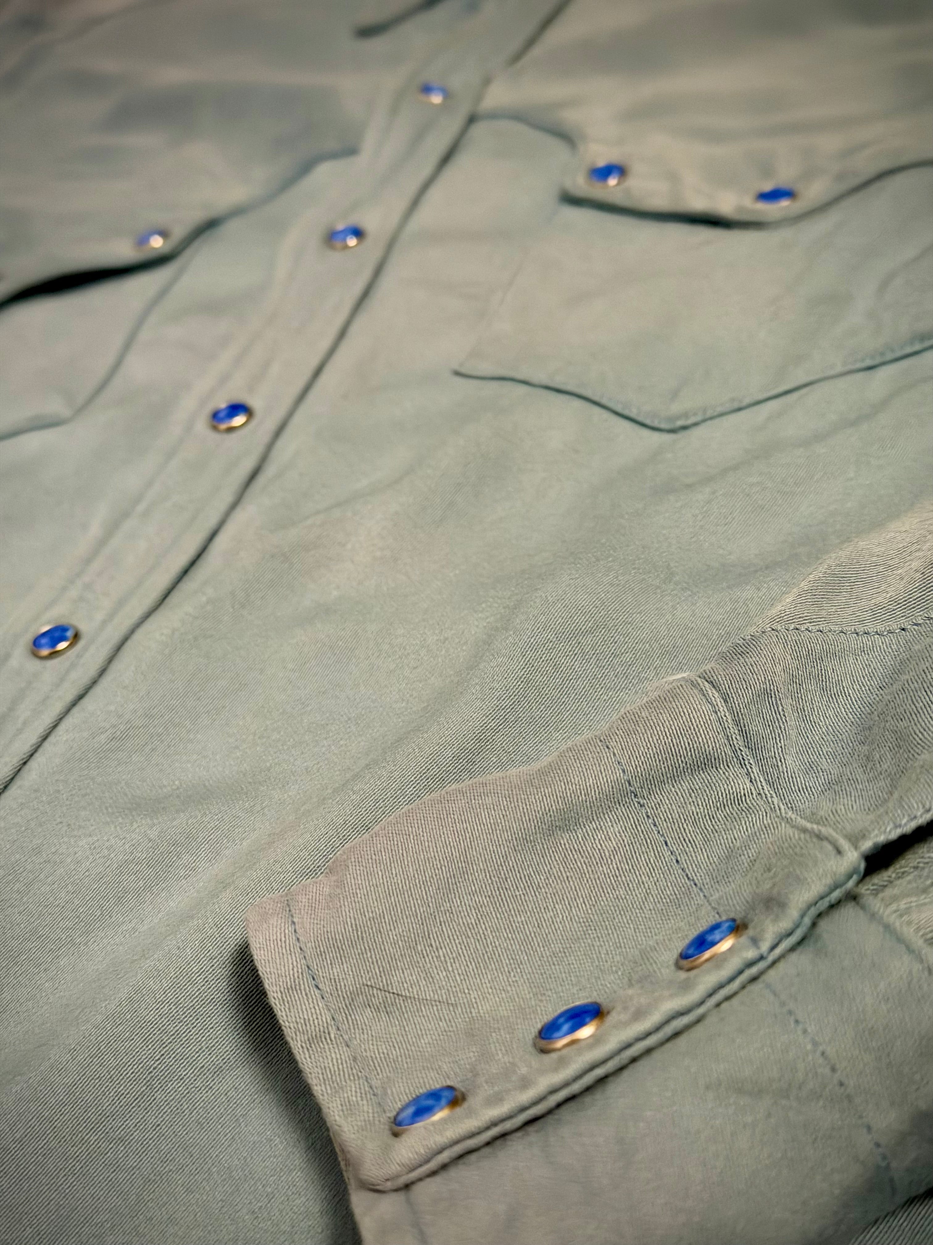Vintage 1960s Porter of Arizona Western Shirt with Blue Cabochon Snaps