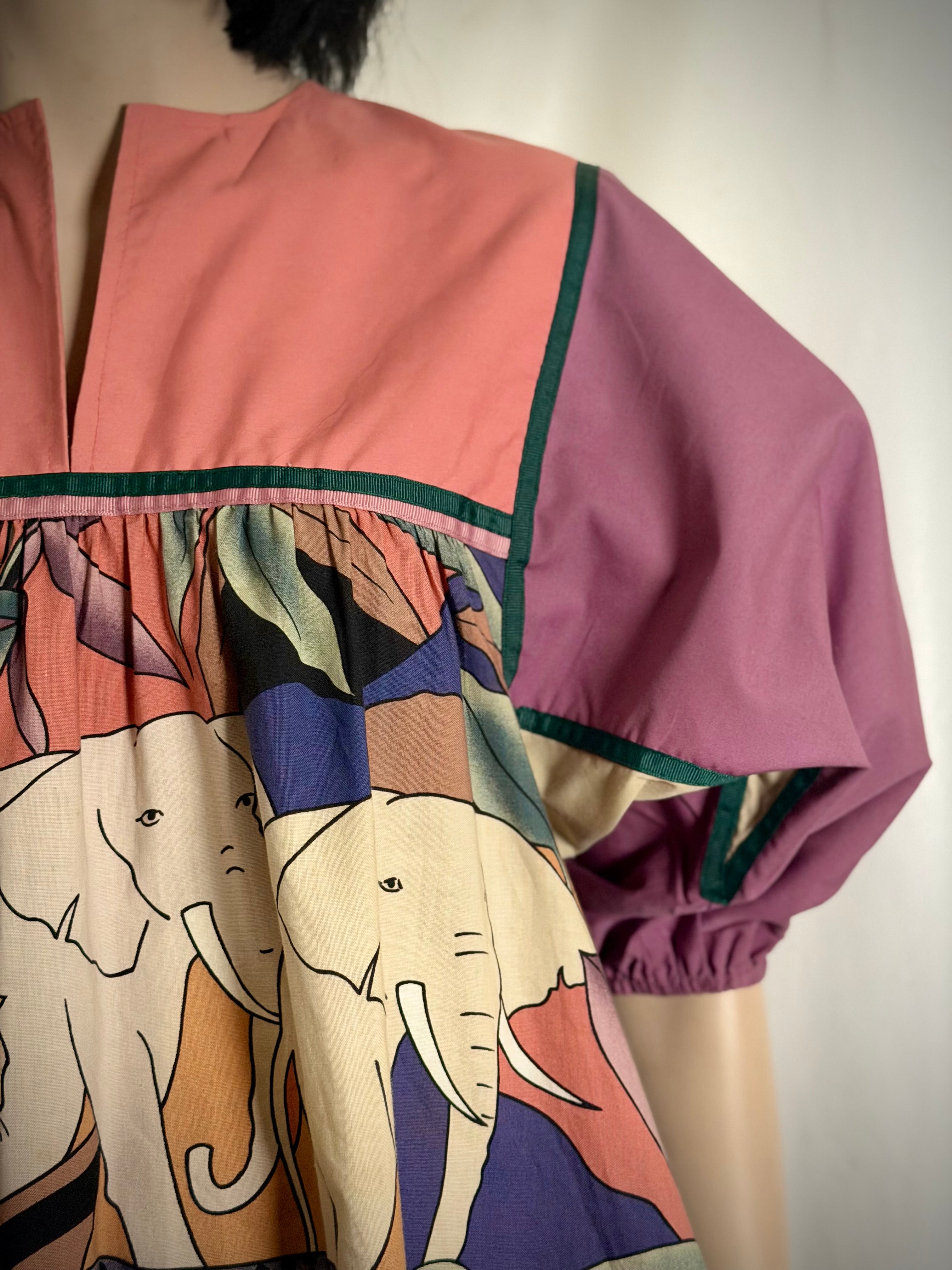 1980s Krist Gudnason California Safari Print Cotton Dress