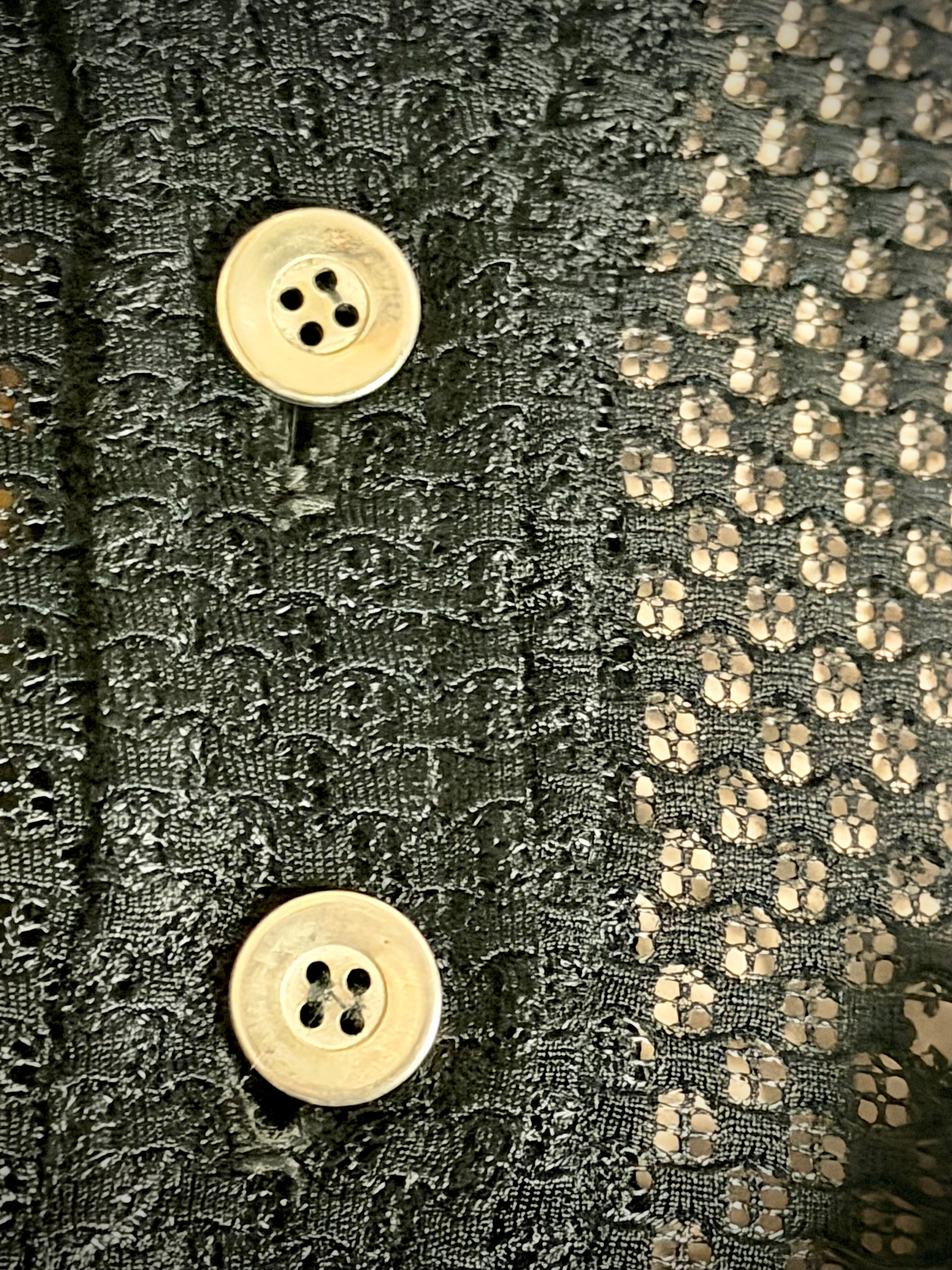 1970s Black Lace Mesh Jumpsuit With Military Details