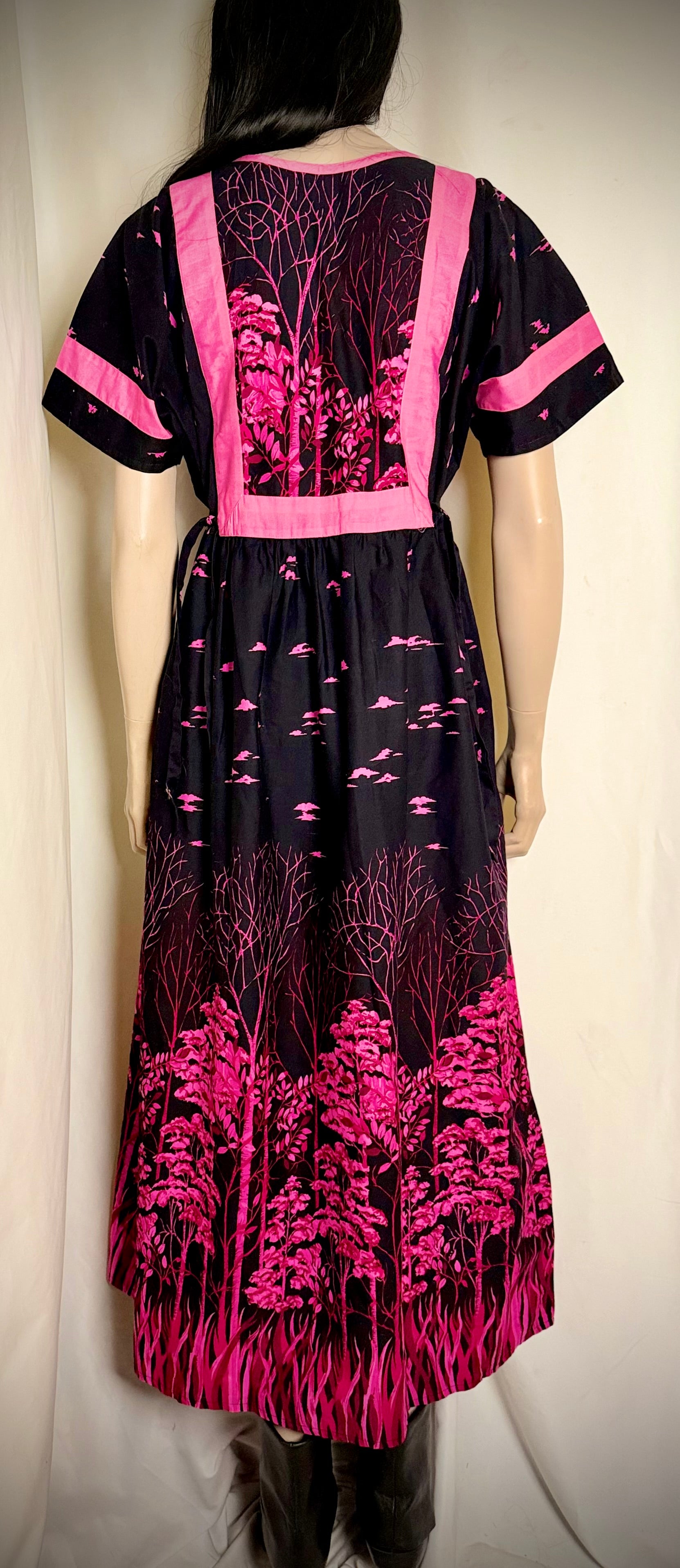 1980s Folk Print Cotton Smock Dress