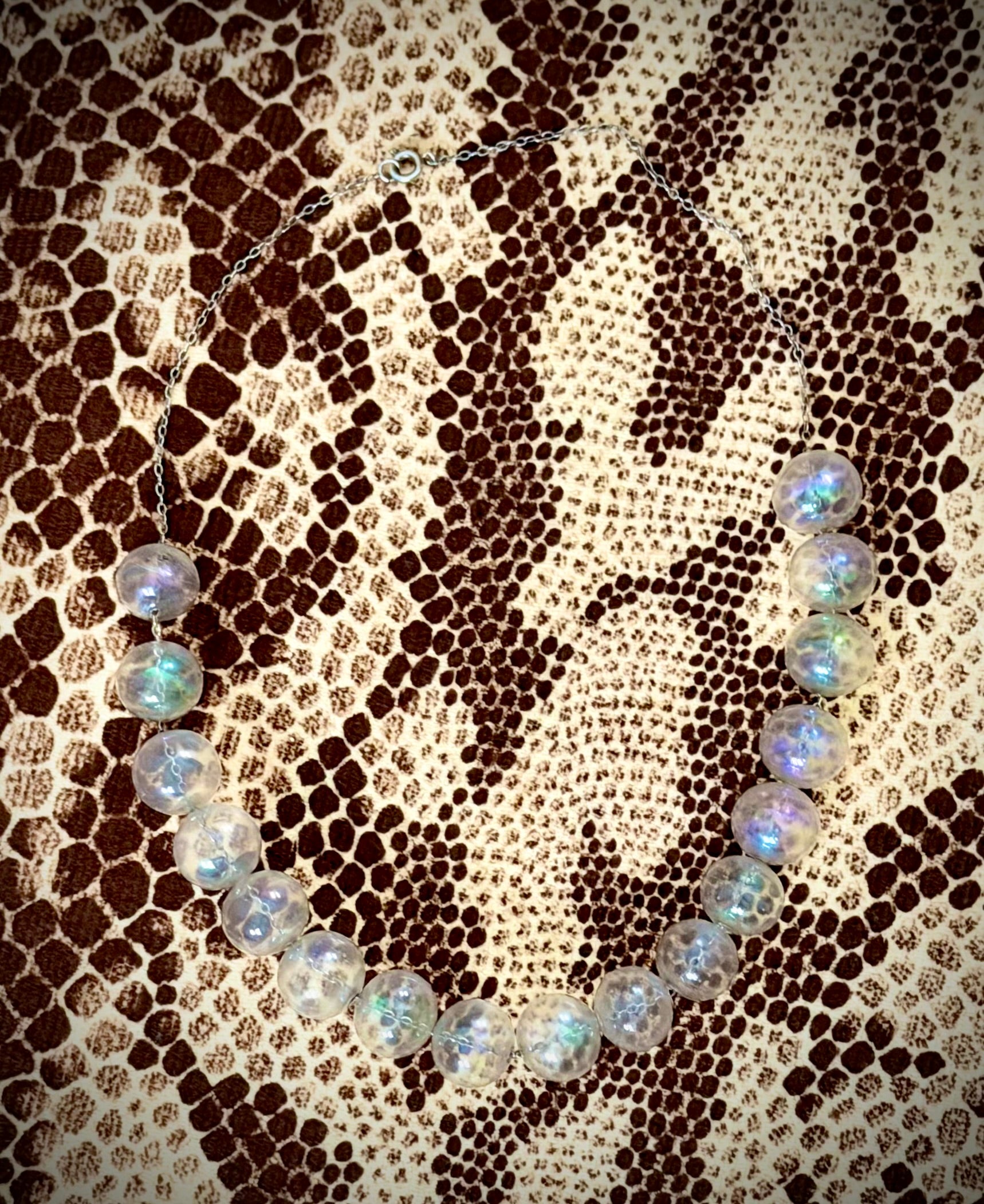 1940s Blown Glass Soap Bubble Necklace | Iridescent Glass Beads | Mid Century Jewellery
