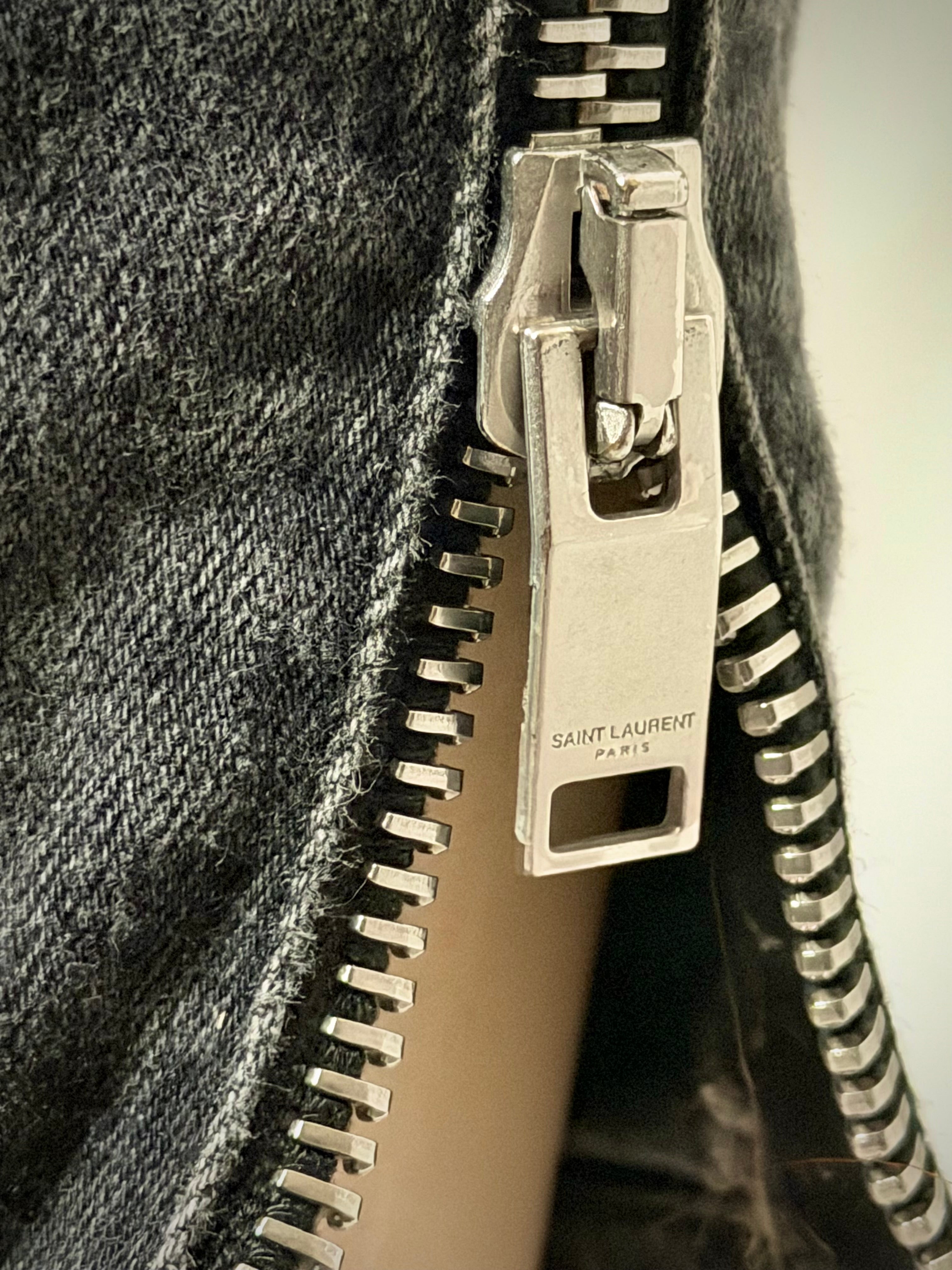 Saint Laurent Paris Leg Zip Skinny Jeans - Aged Black Denim
