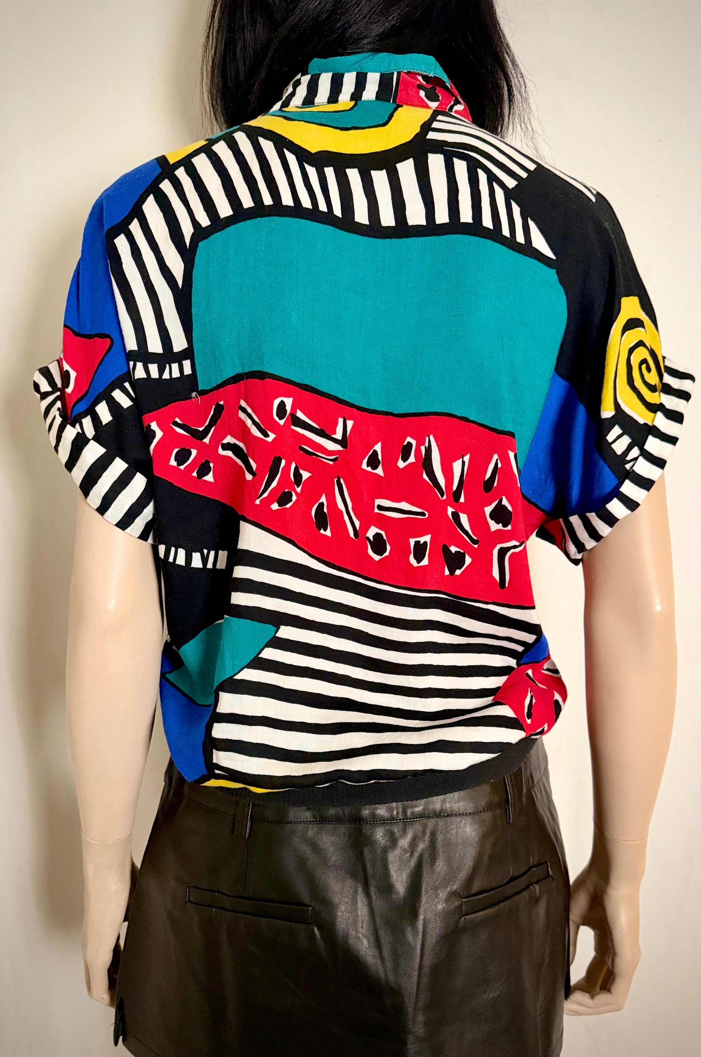 1980s Graphic Print Button Front Shirt