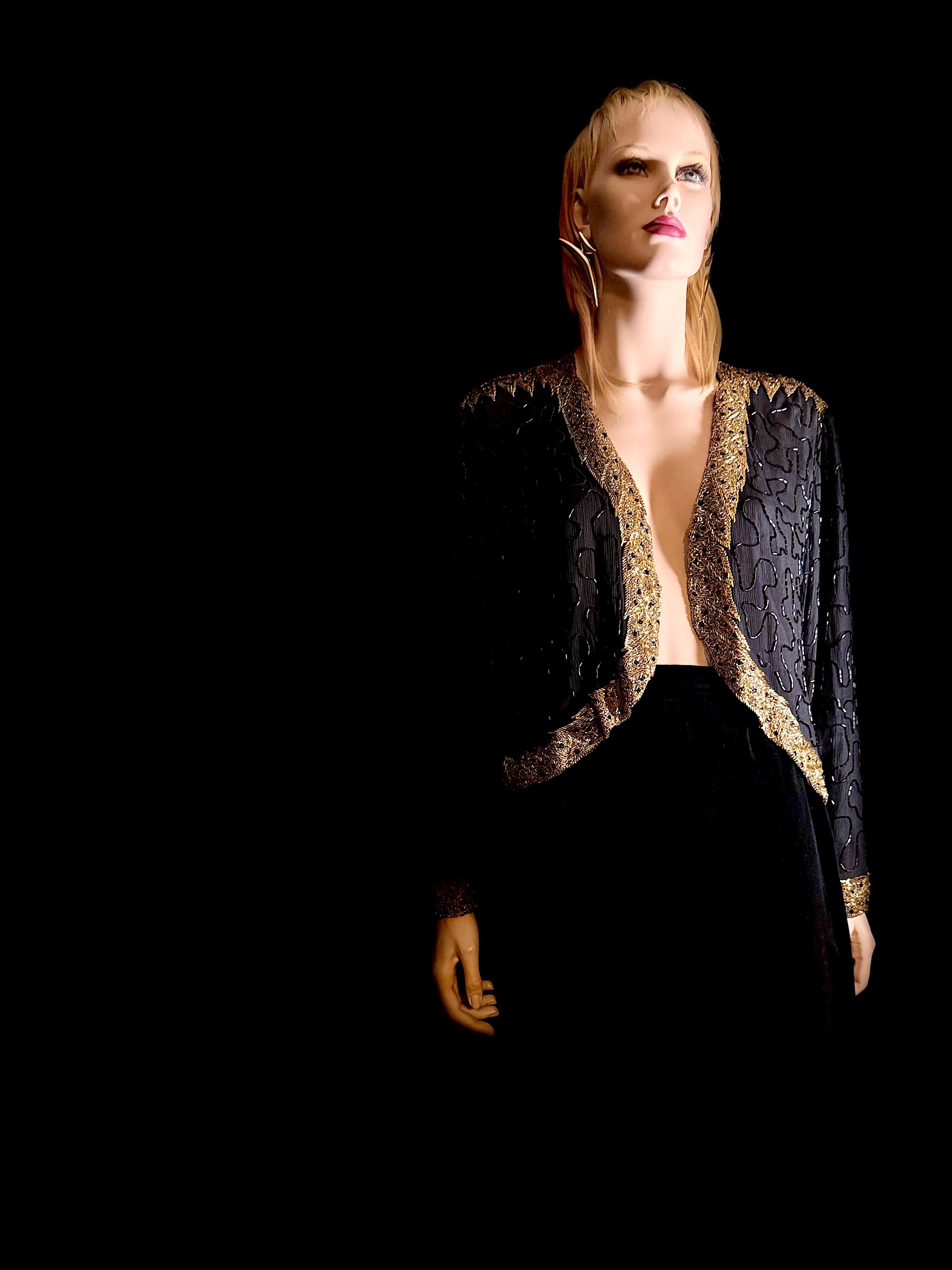 Hand-Embroidered Black & Gold Evening Jacket - One-of-a-Kind Luxe Vintage