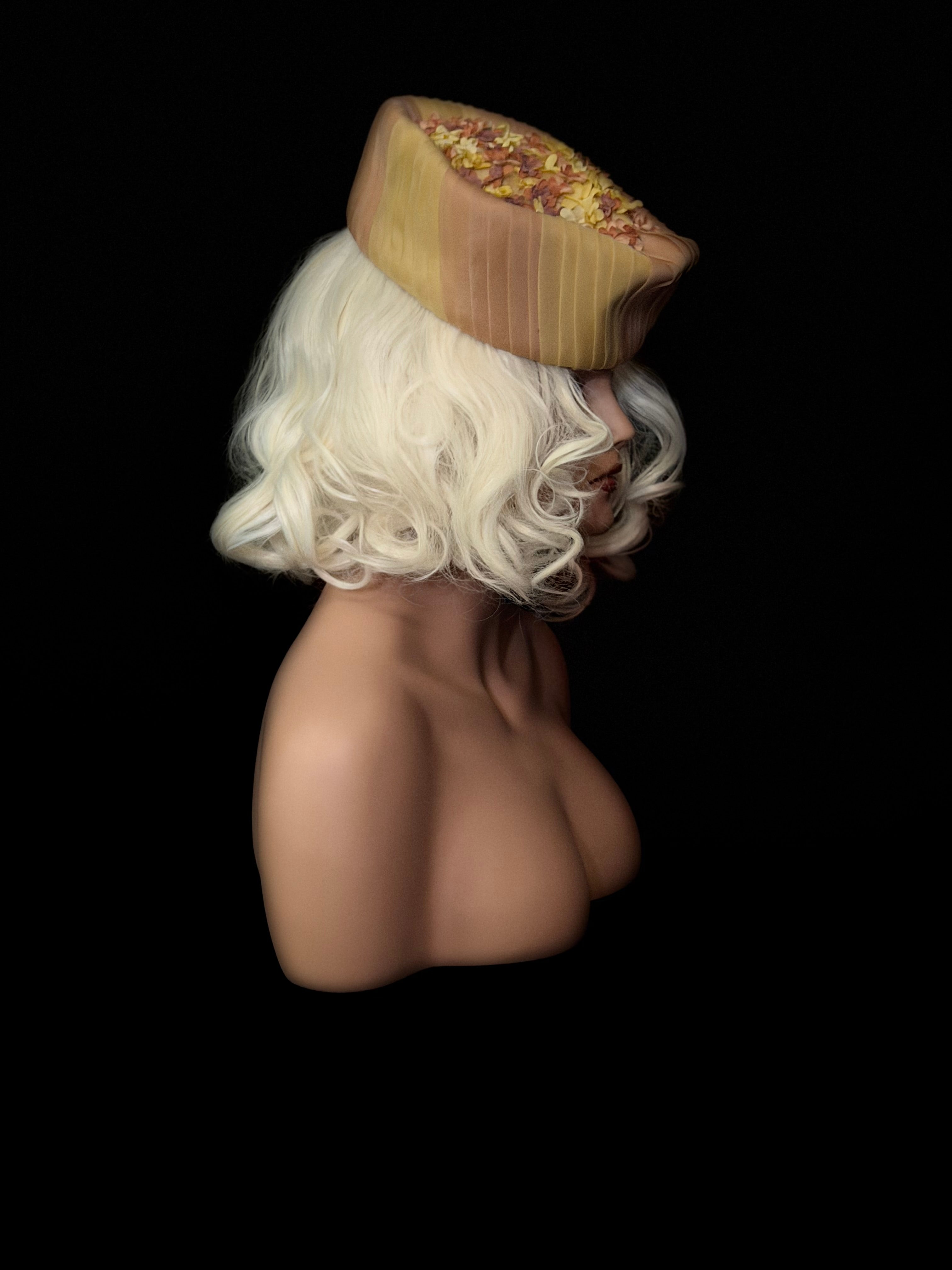 1960s Couture Silk Floral Pillbox Hat