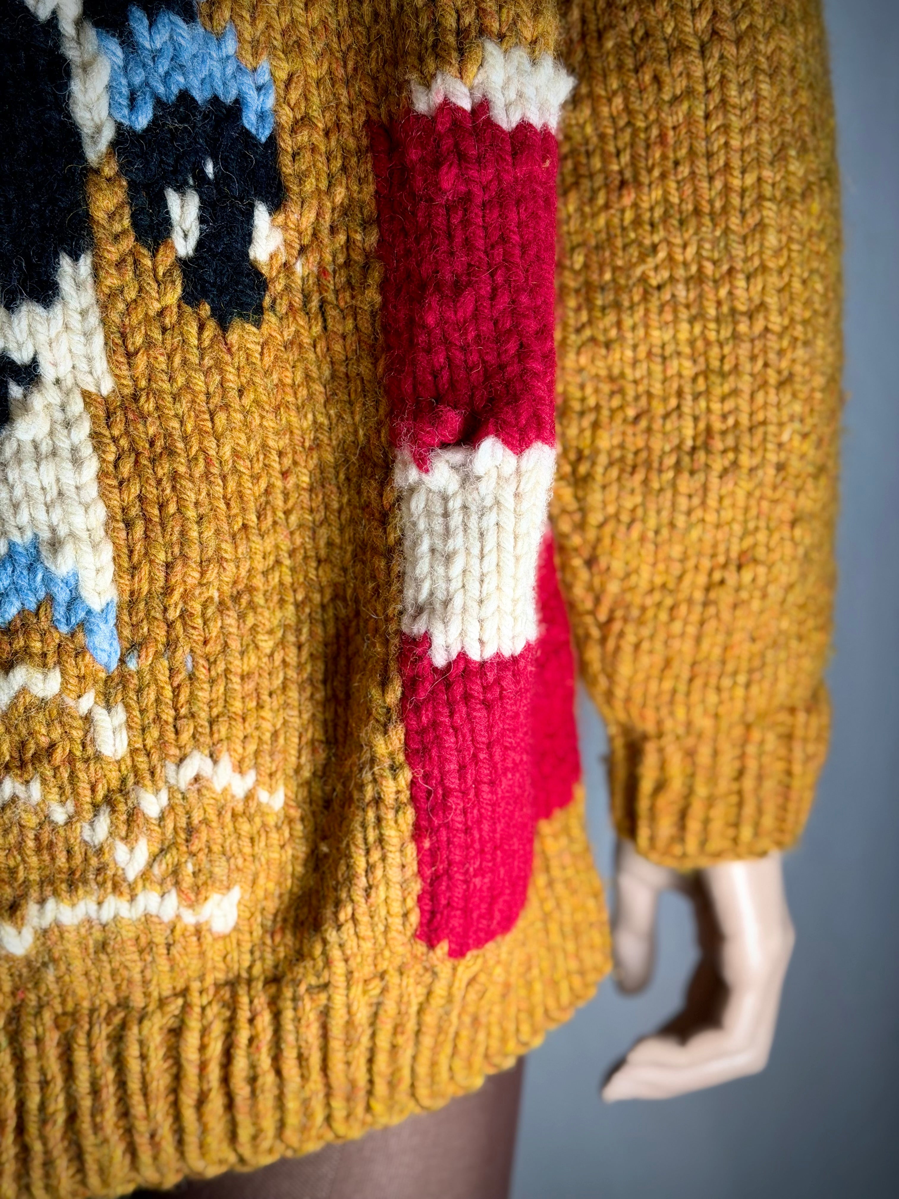 Exceptional Mid-Century Cowichan Cardigan - Horse and Rider Motif, Fully Lined