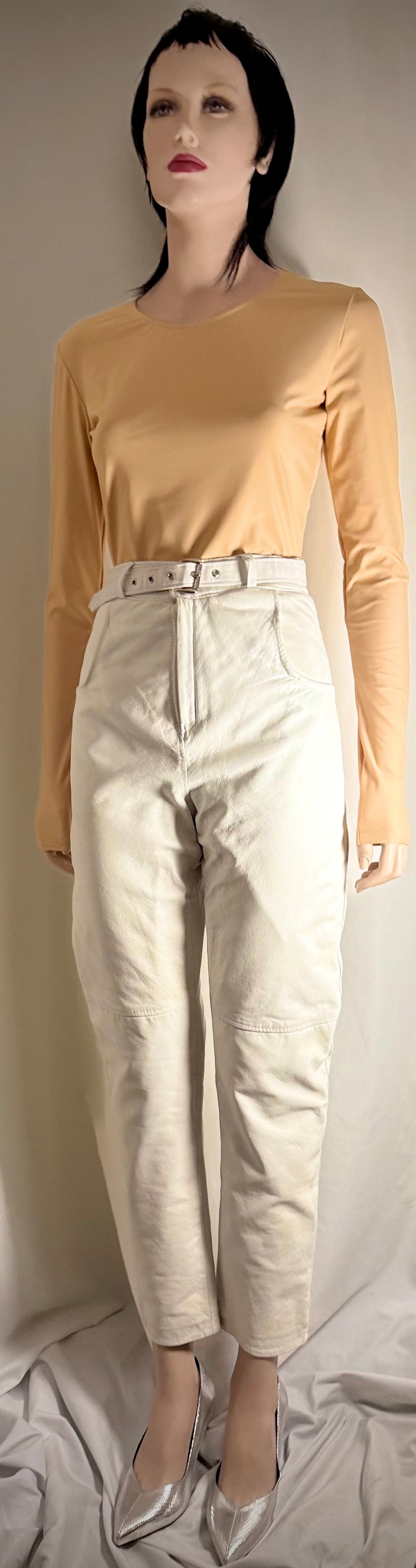 Vintage Late 1980s White Leather High-Waisted Tapered Pants