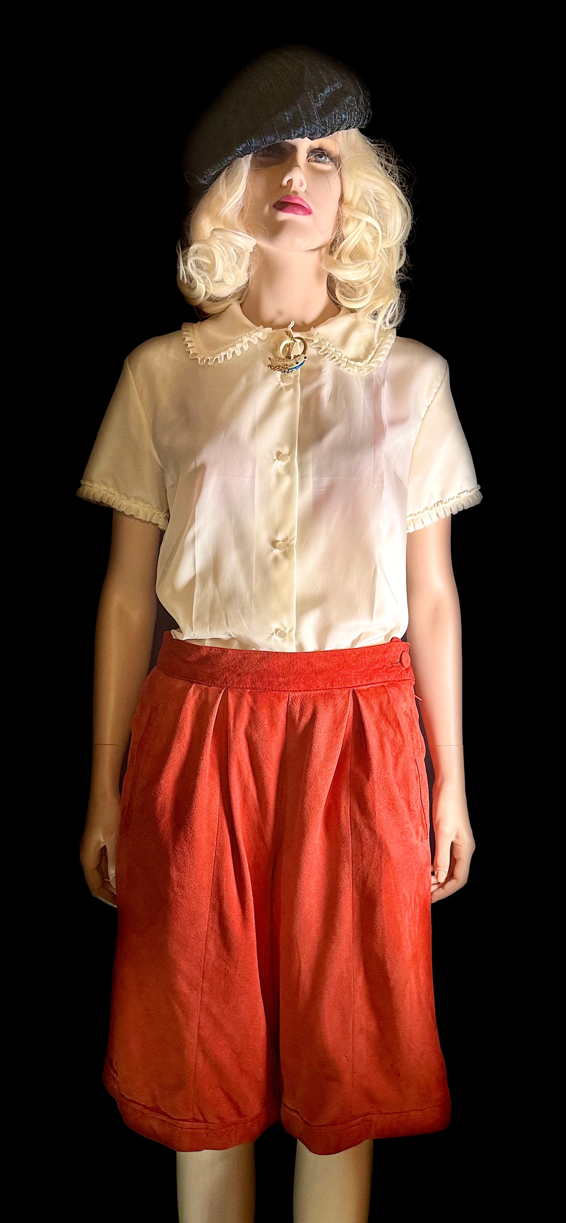 Vintage Suede Wide-Leg Shorts - Peach-Rust Tone, Fully Lined