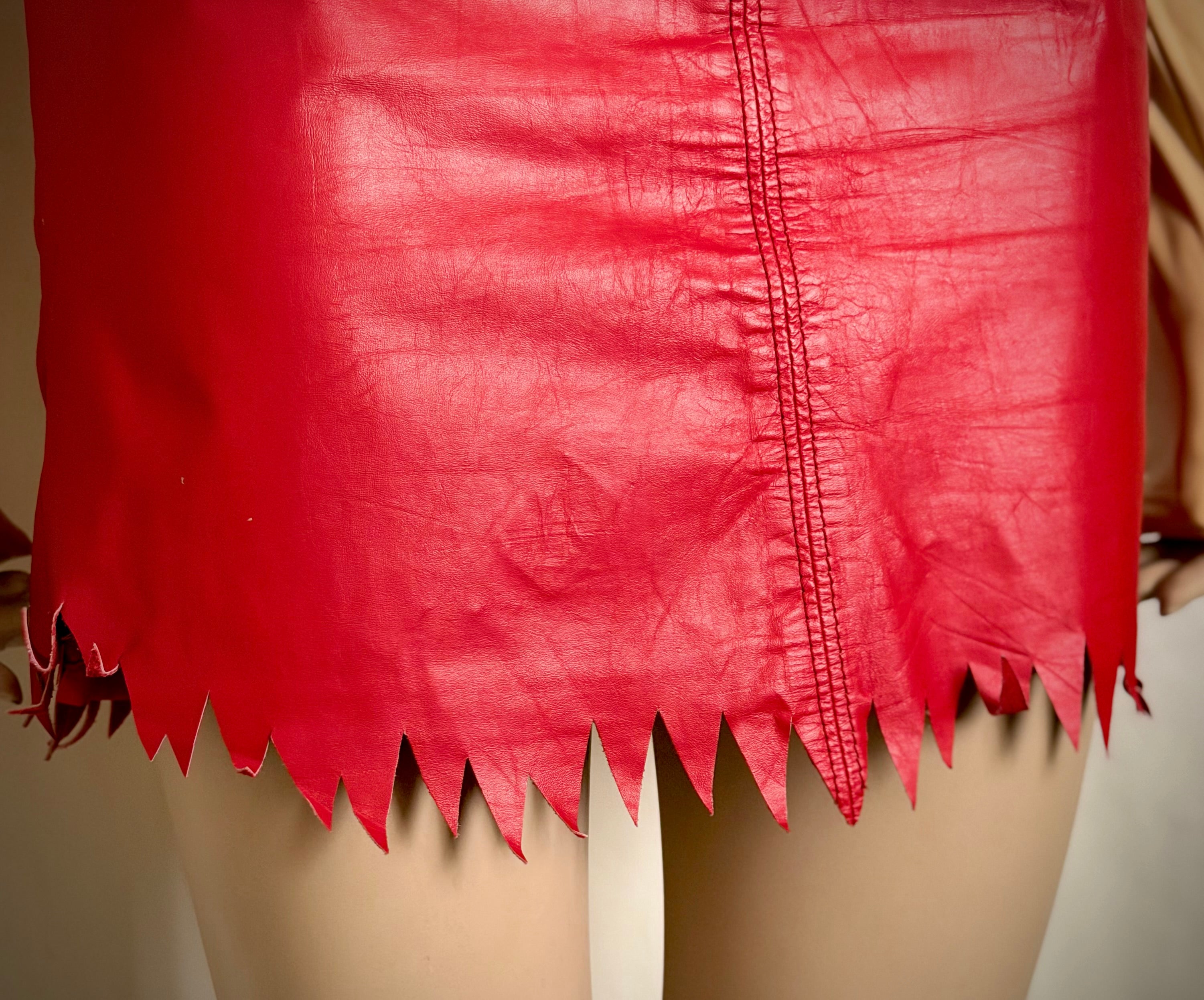 1980s Toff London Red Leather
Jagged Hem Mini Skirt