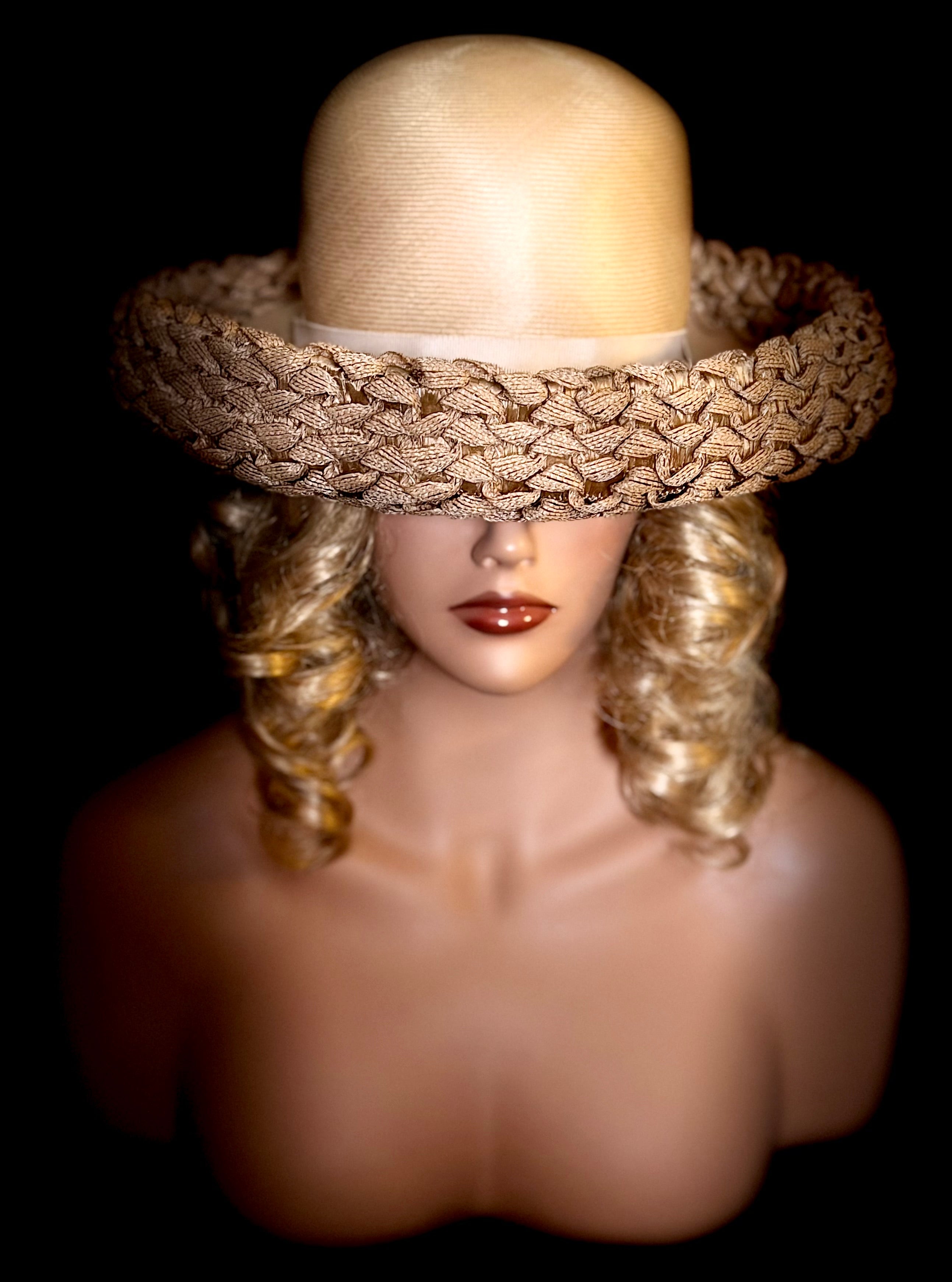 Mid-Century Straw Hat by MK Milliners Sydney - Sculptural Braided Brim