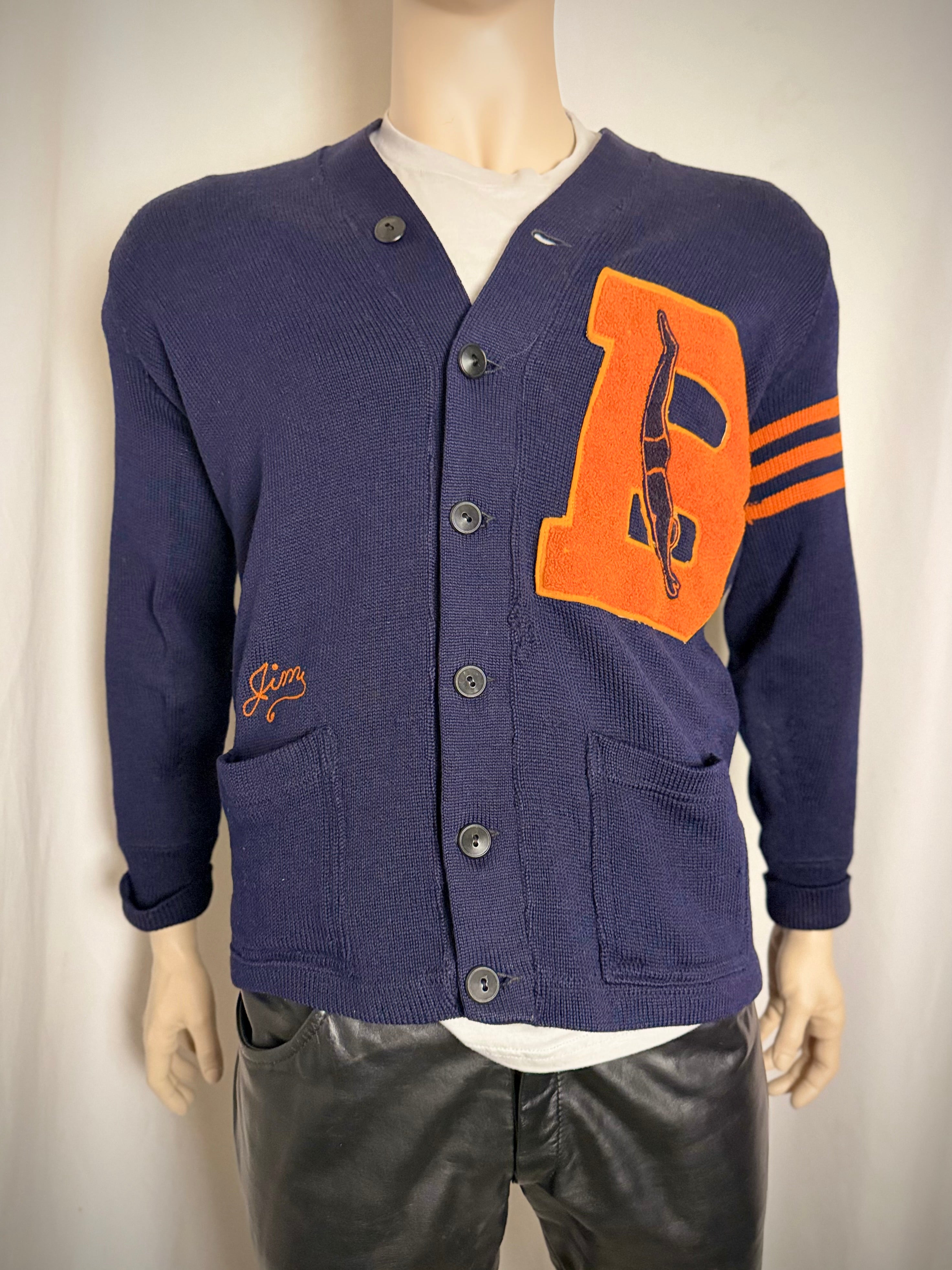 1940s–50s Varsity Knit Cardigan with Chenille Letter Patch