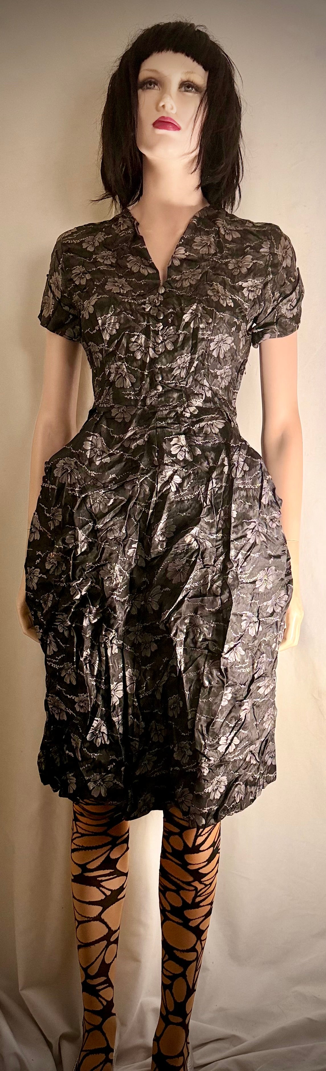 Late 1940s–Early 1950s Sculptural Floral Cocktail Dress