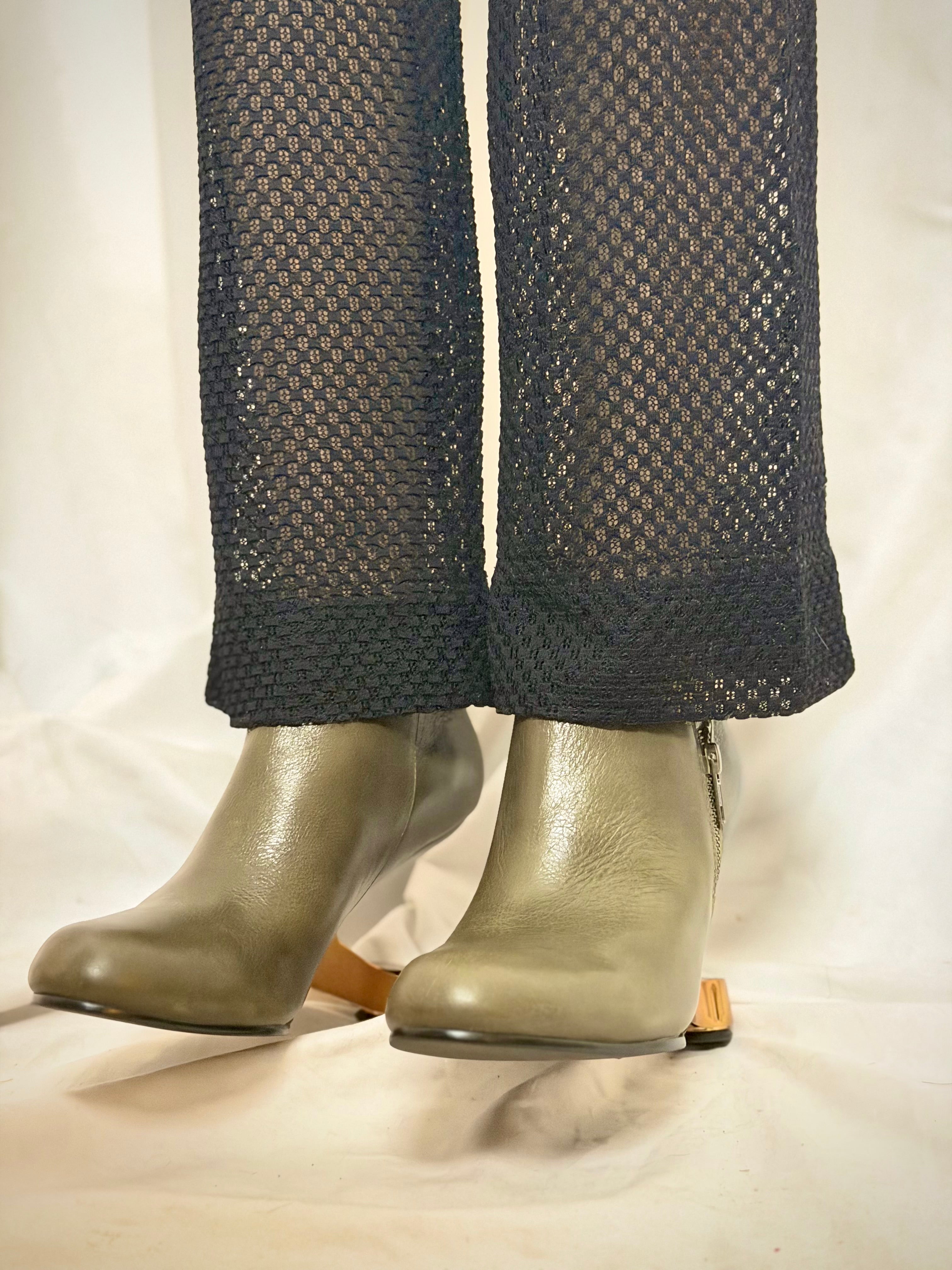 1970s Black Lace Mesh Jumpsuit With Military Details