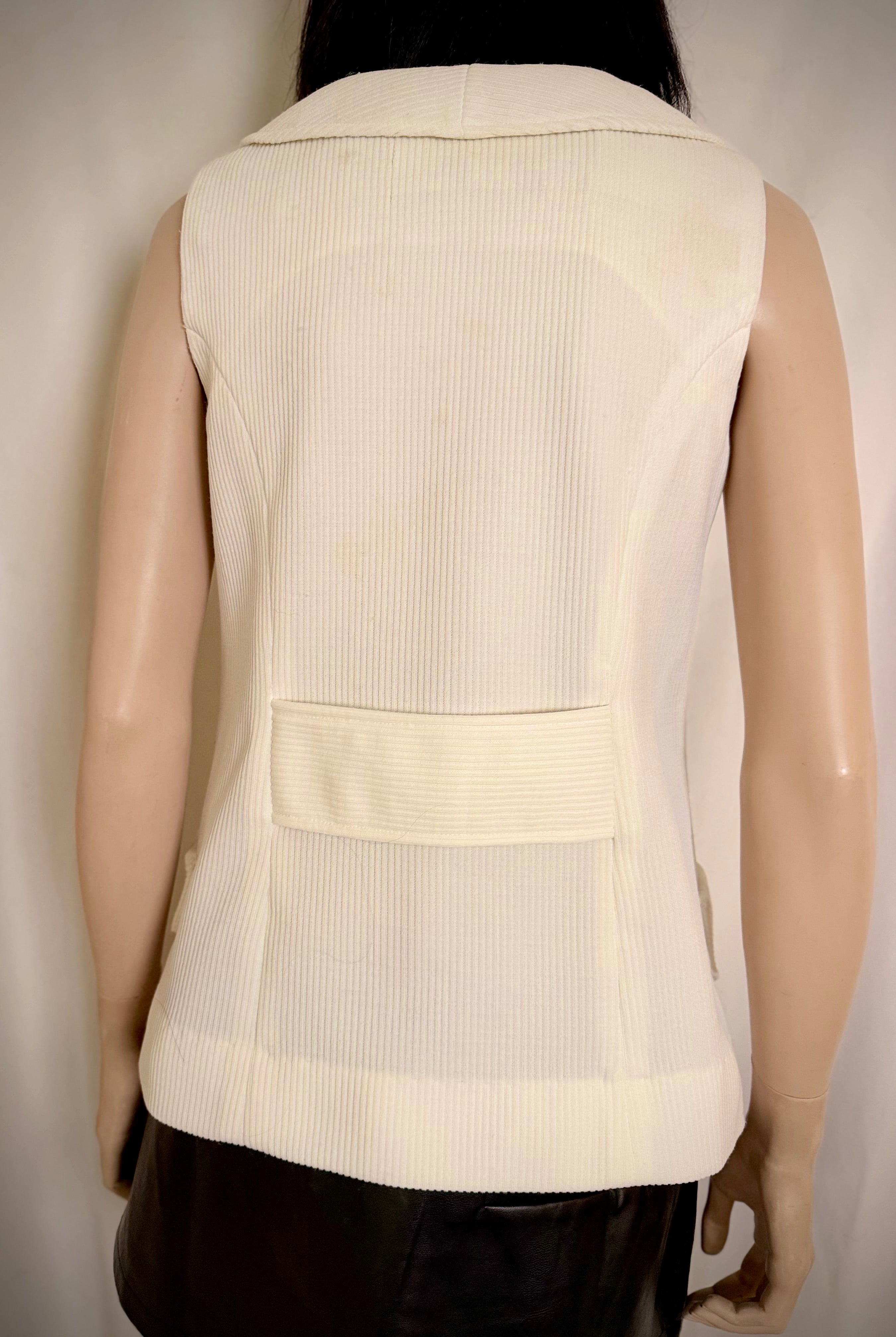 Cream Ribbed Double-Breasted Vest Top with Gold Buttons