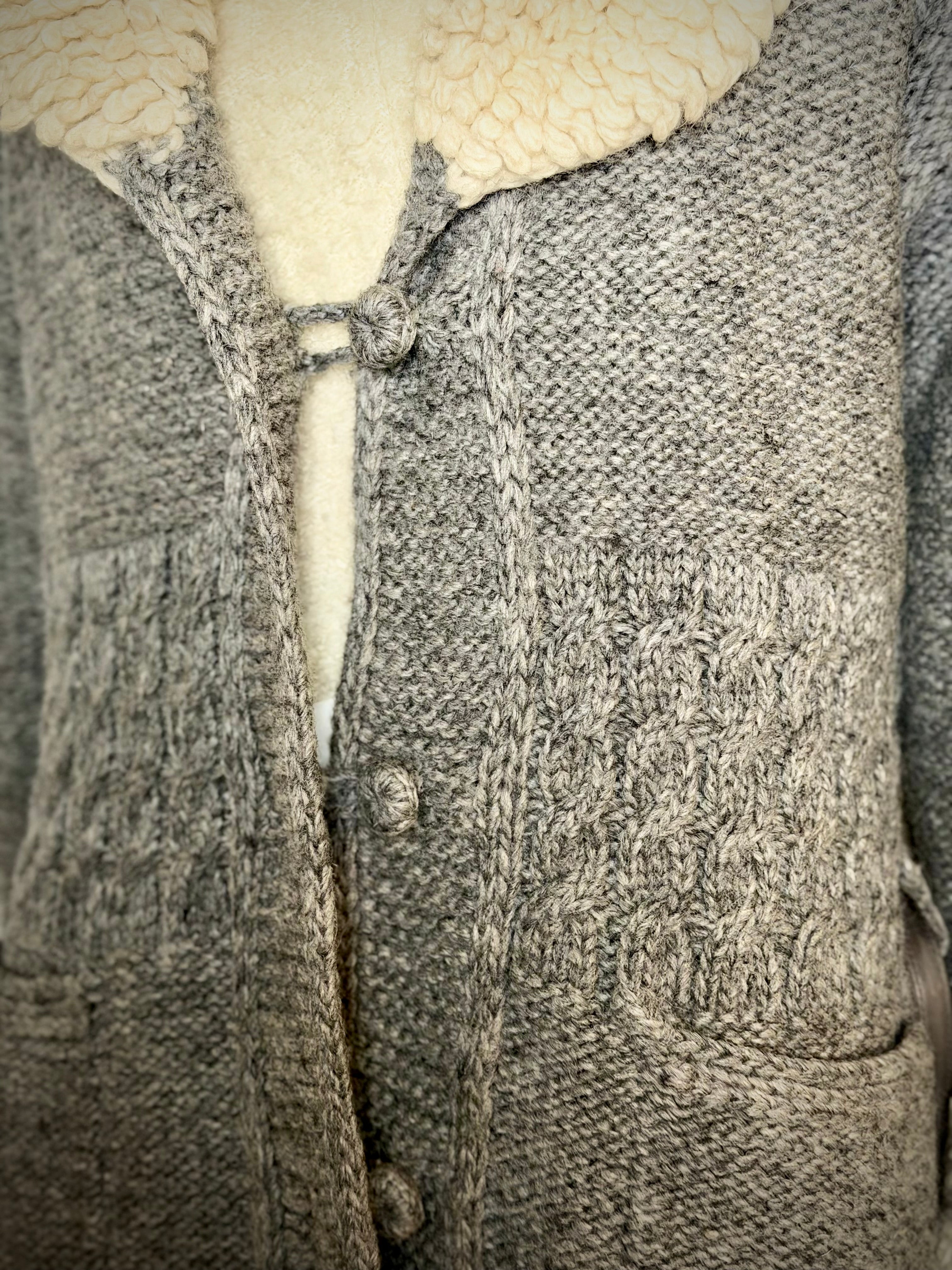 1970s Hand Knitted Nordic Wool Cardigan With Leather Belt