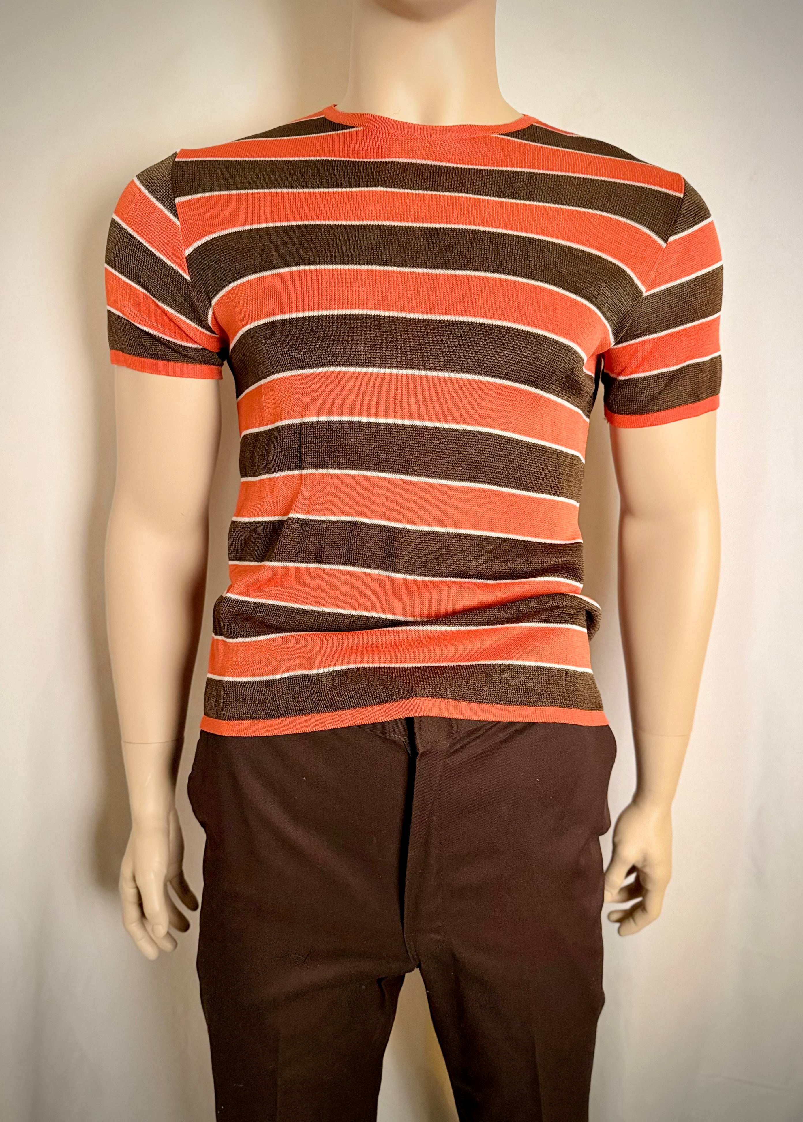 Vintage Back-Zip Striped Fine Knit Top
