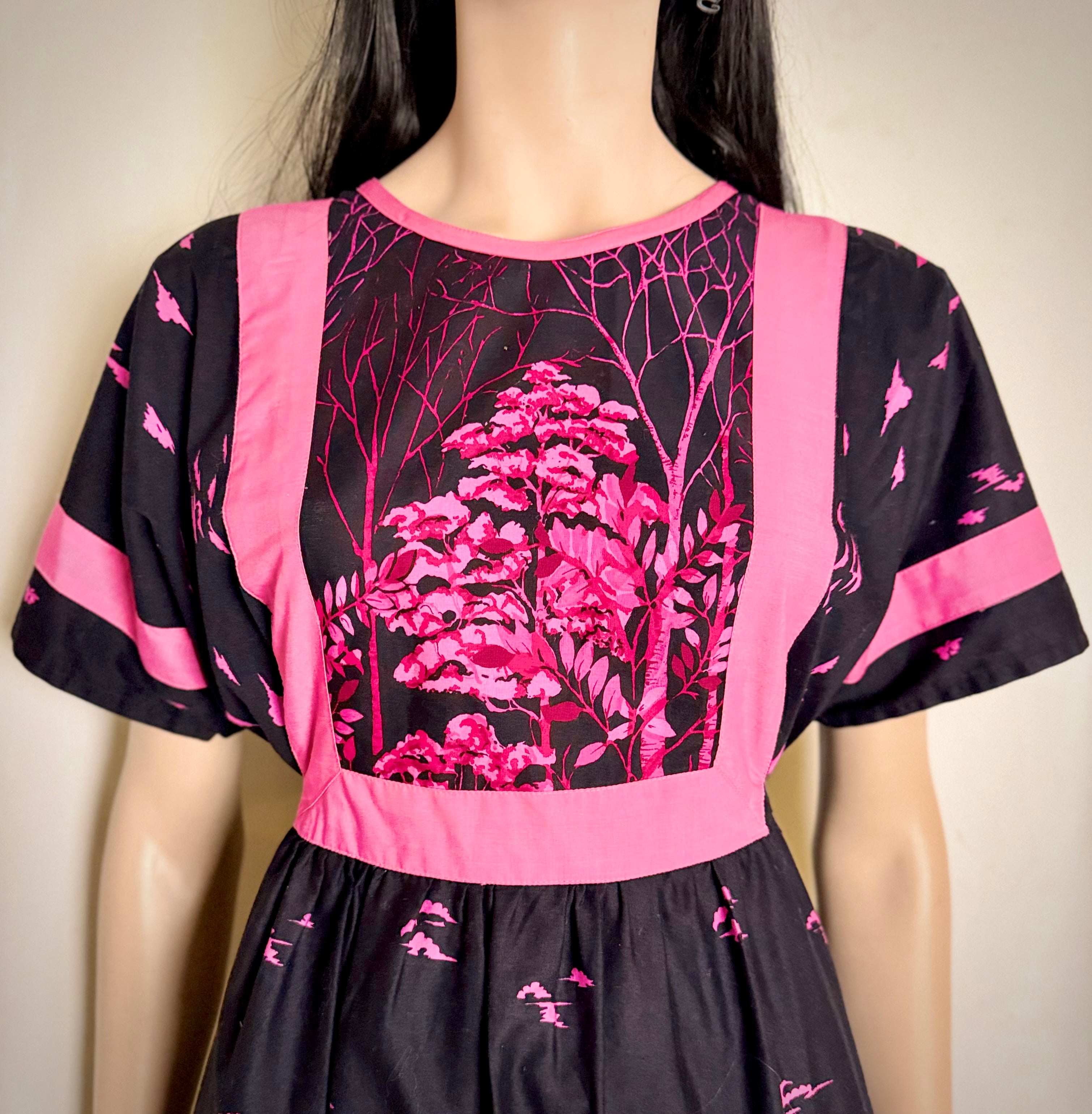 1980s Folk Print Cotton Smock Dress
