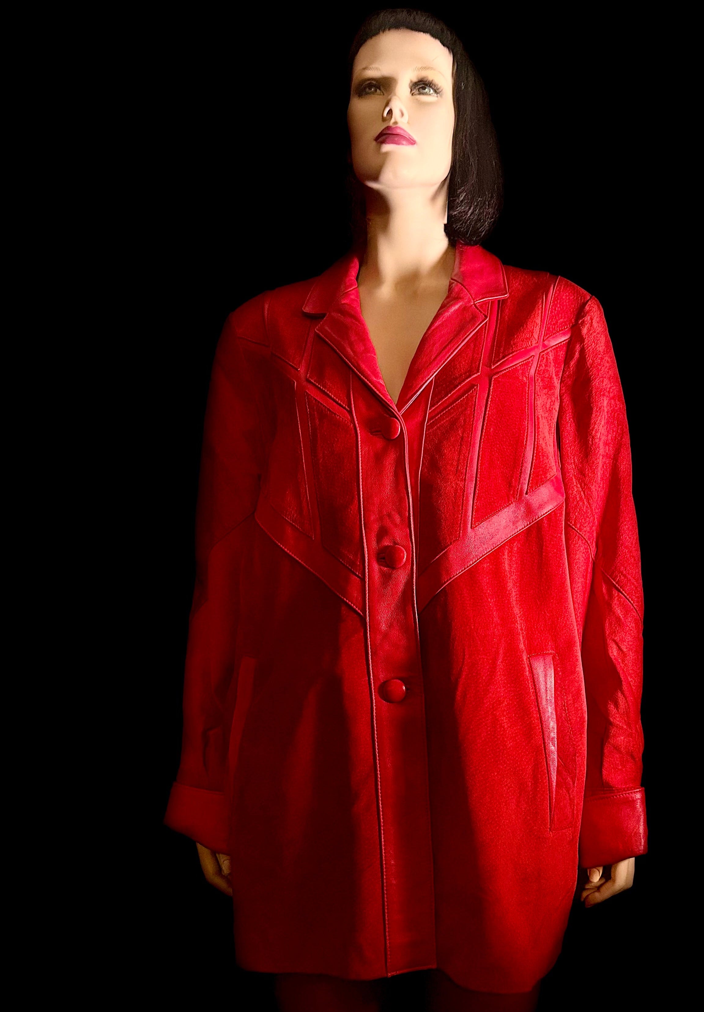 Vintage Late 80s/Early 90s Red Sheepskin Suede and Leather Panelled Jacket
