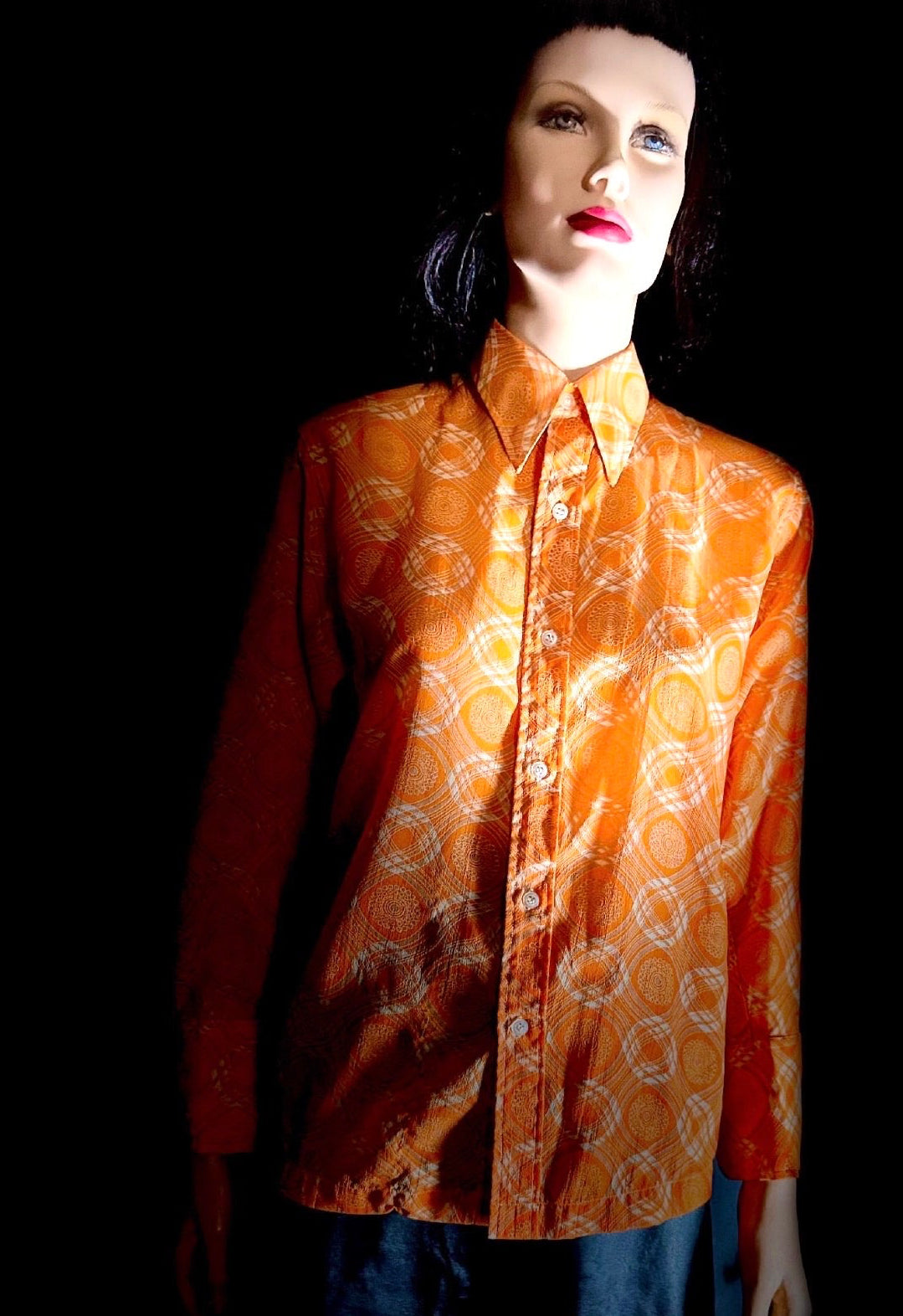 1970s Semi-Sheer Orange
Geometric Button-Down
Shirt