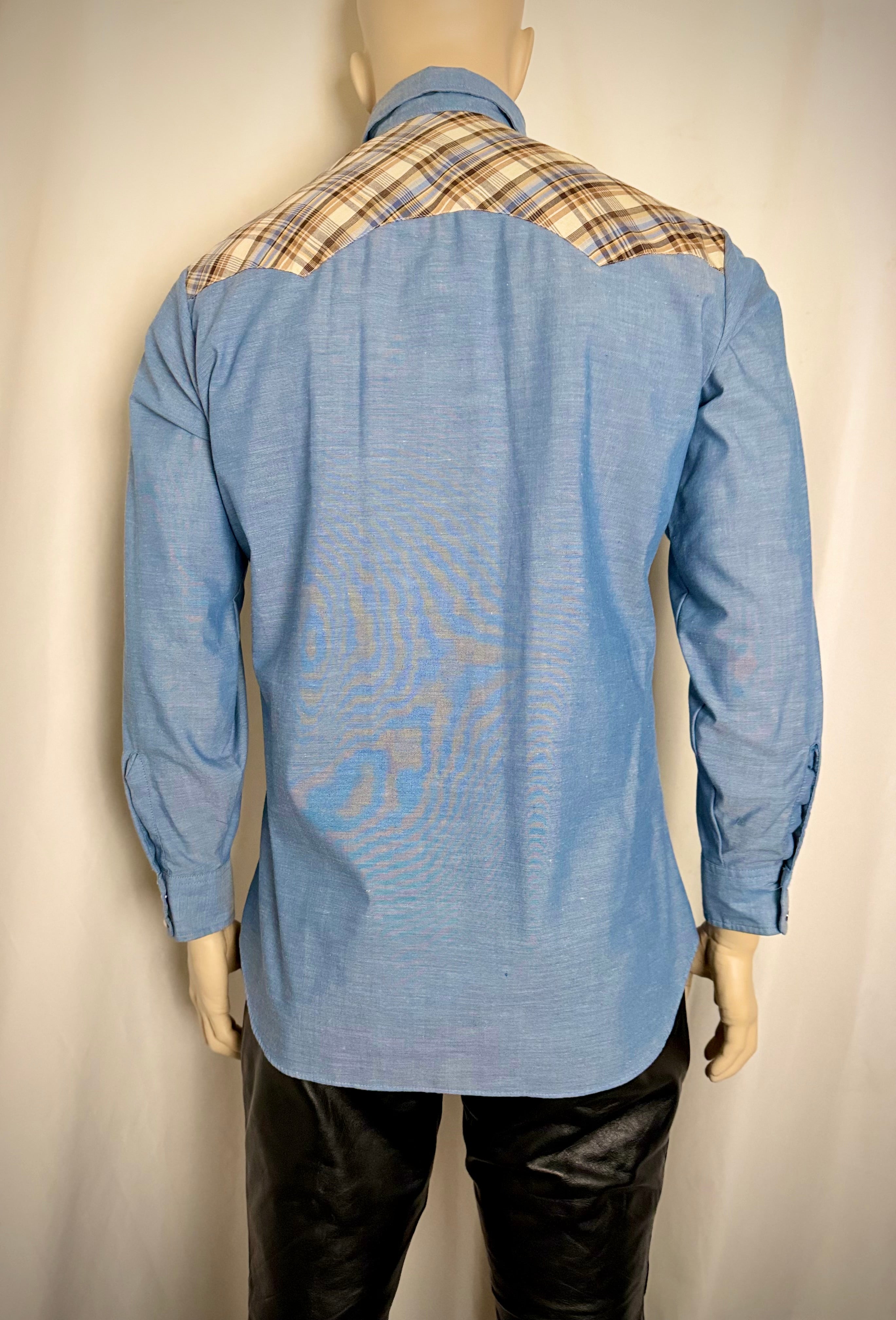 Deadstock 1970s Levi’s Western Chambray Shirt-Plaid Yoke, Large
