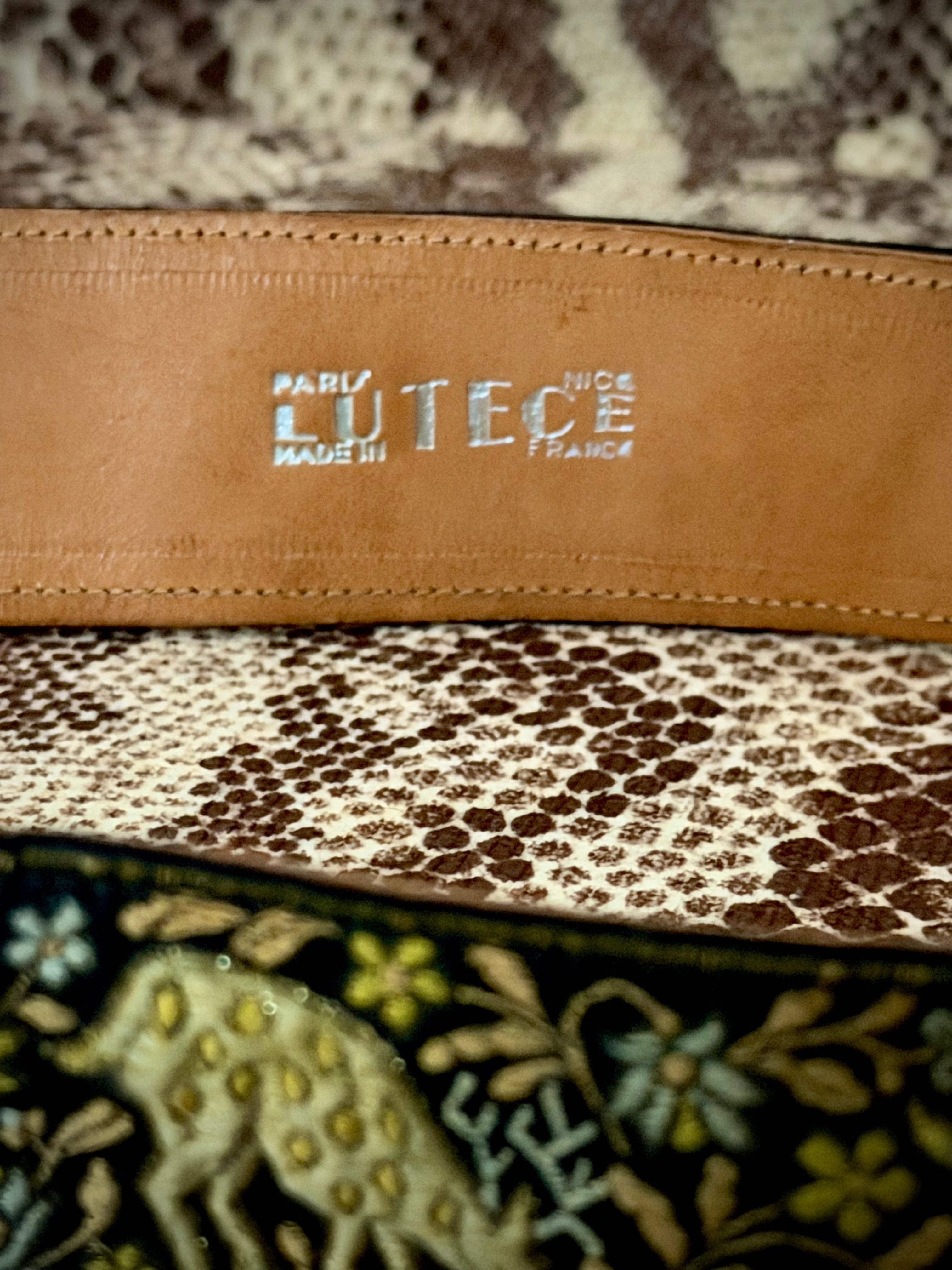 1970s Lutèce Paris Embroidered Leather Belt- Deer and Floral Tapestry (Made in France)
