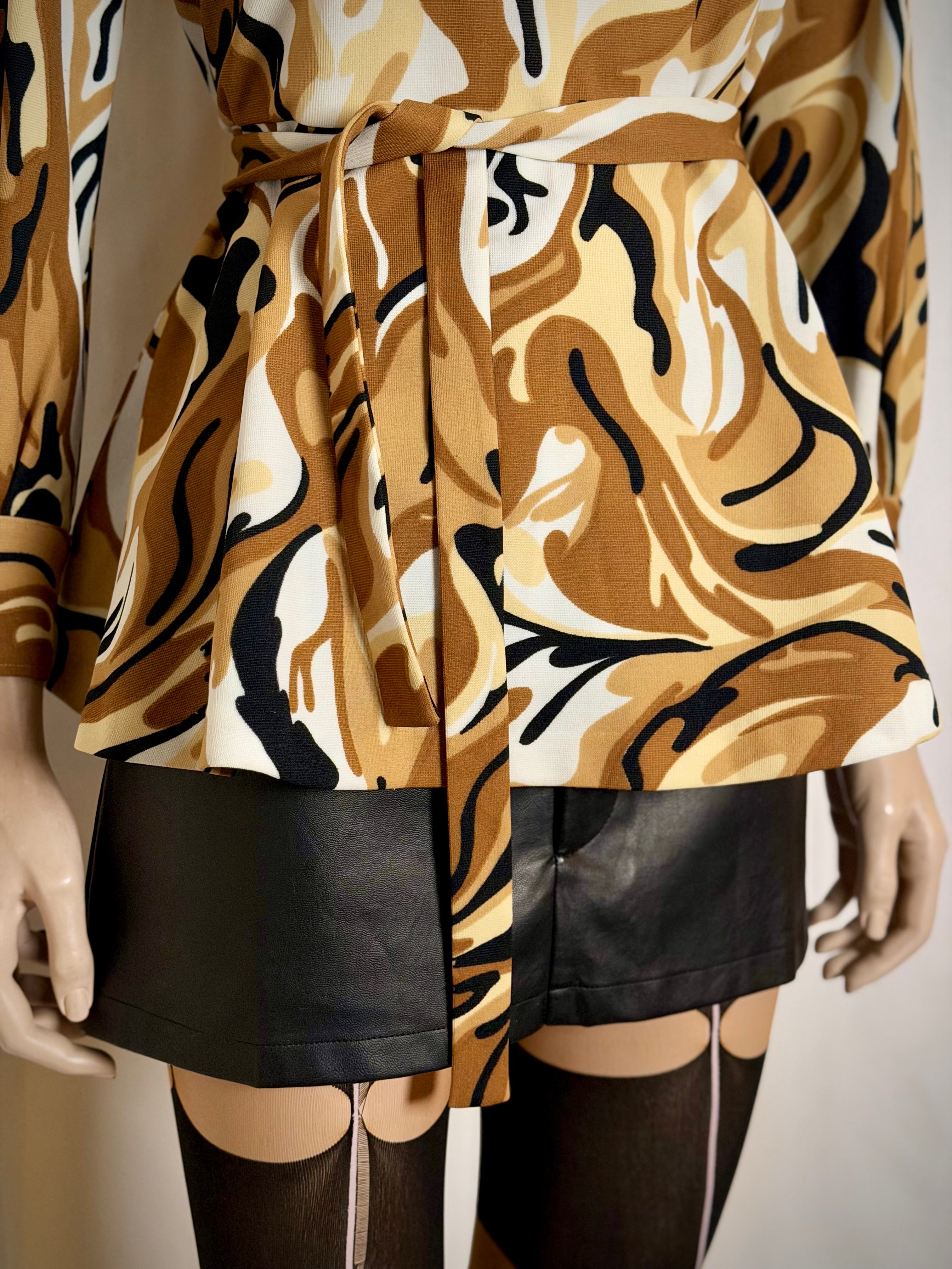 1970s Abstract Camouflage Peplum Top