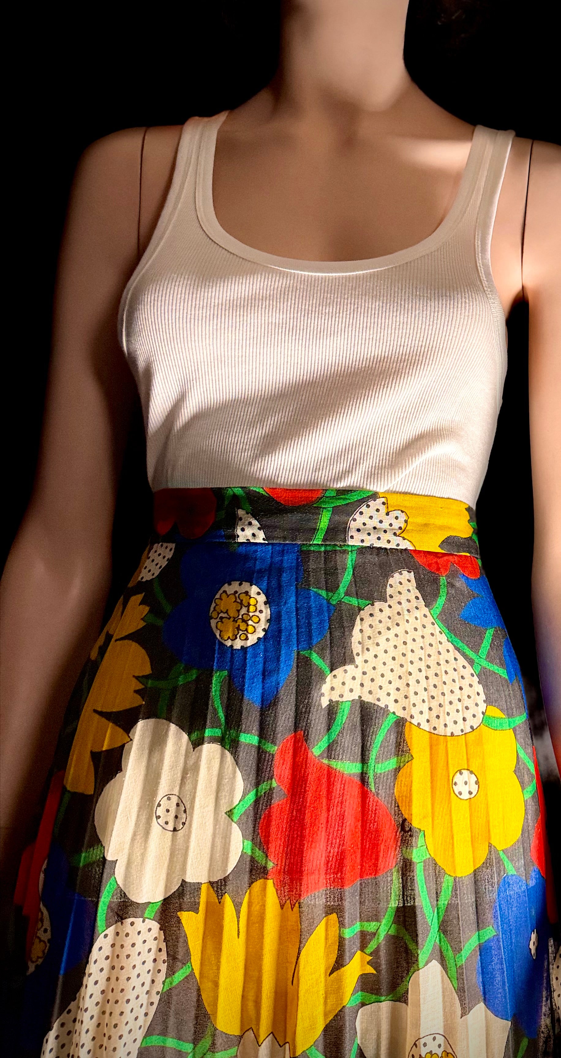1960s Semi-Sheer Cotton Floral Maxi Skirt