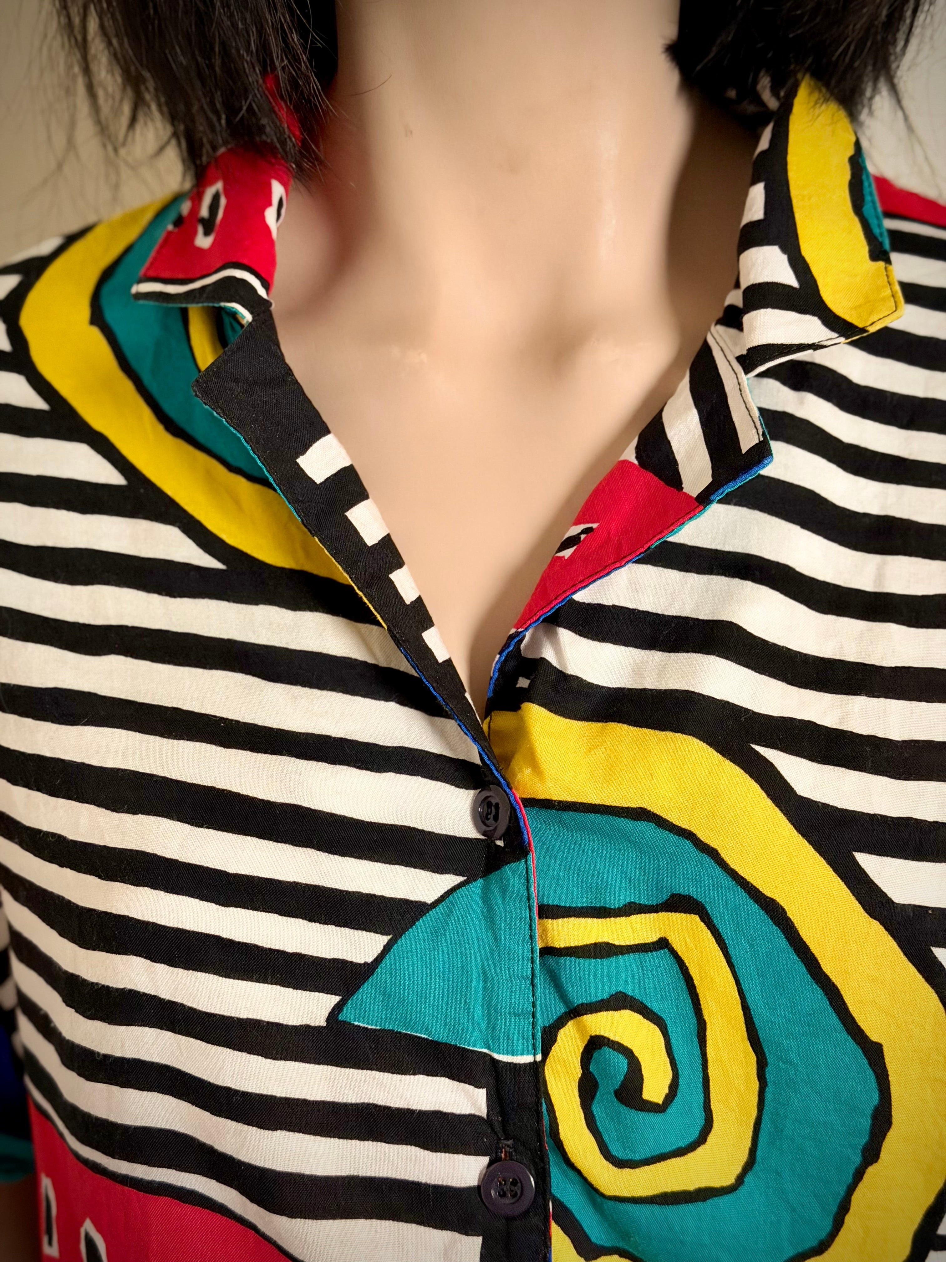 1980s Graphic Print Button Front Shirt