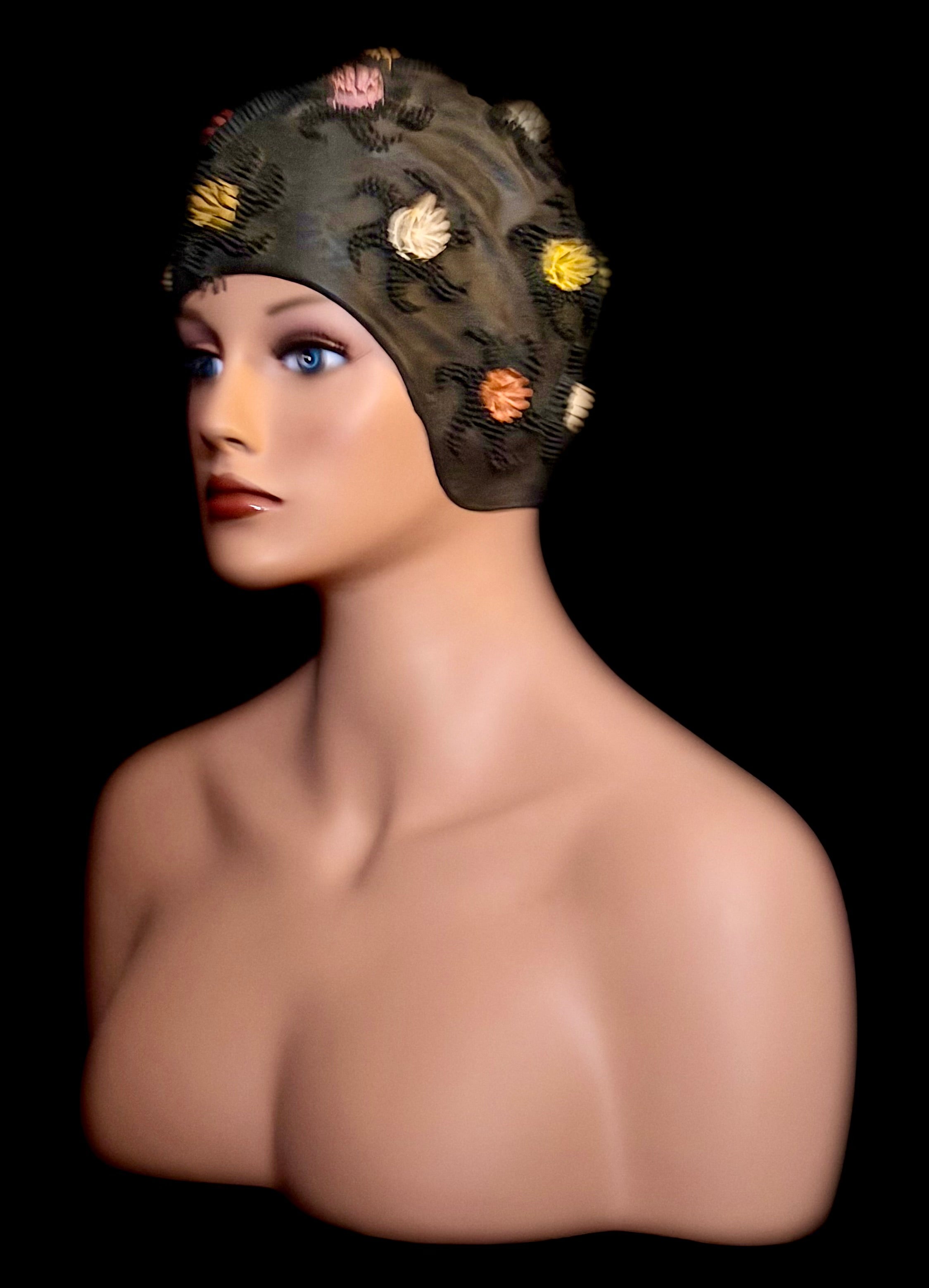 Vintage Floral Rubber Swim Cap | Made in Spain | Mid-Century Sculptural Design