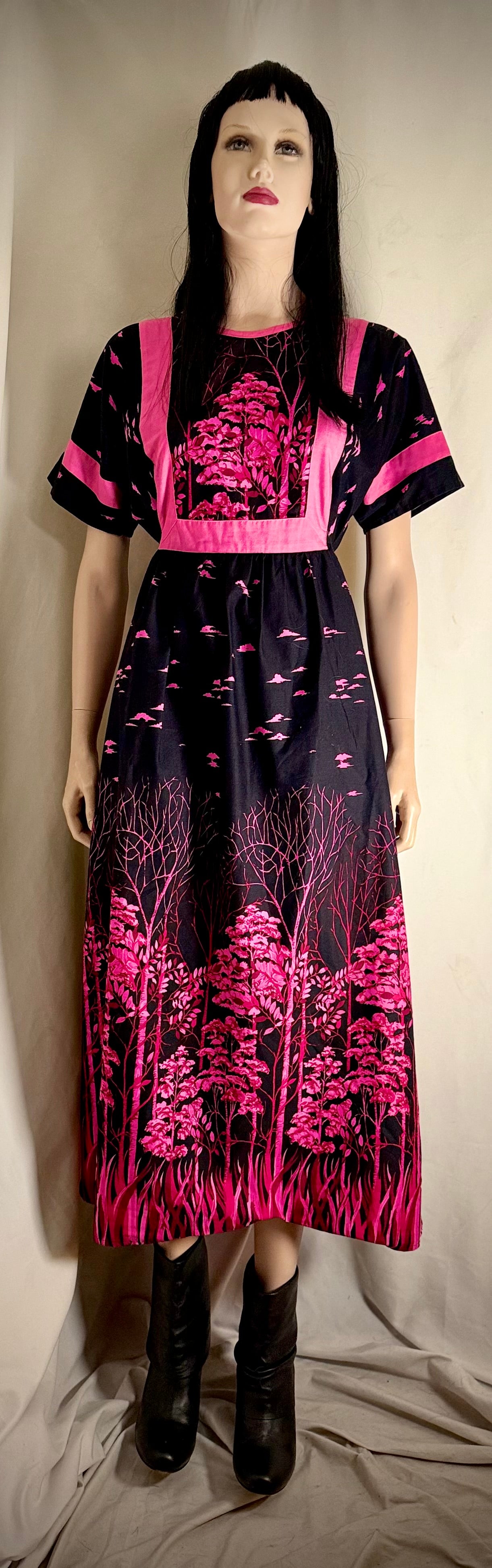 1980s Folk Print Cotton Smock Dress
