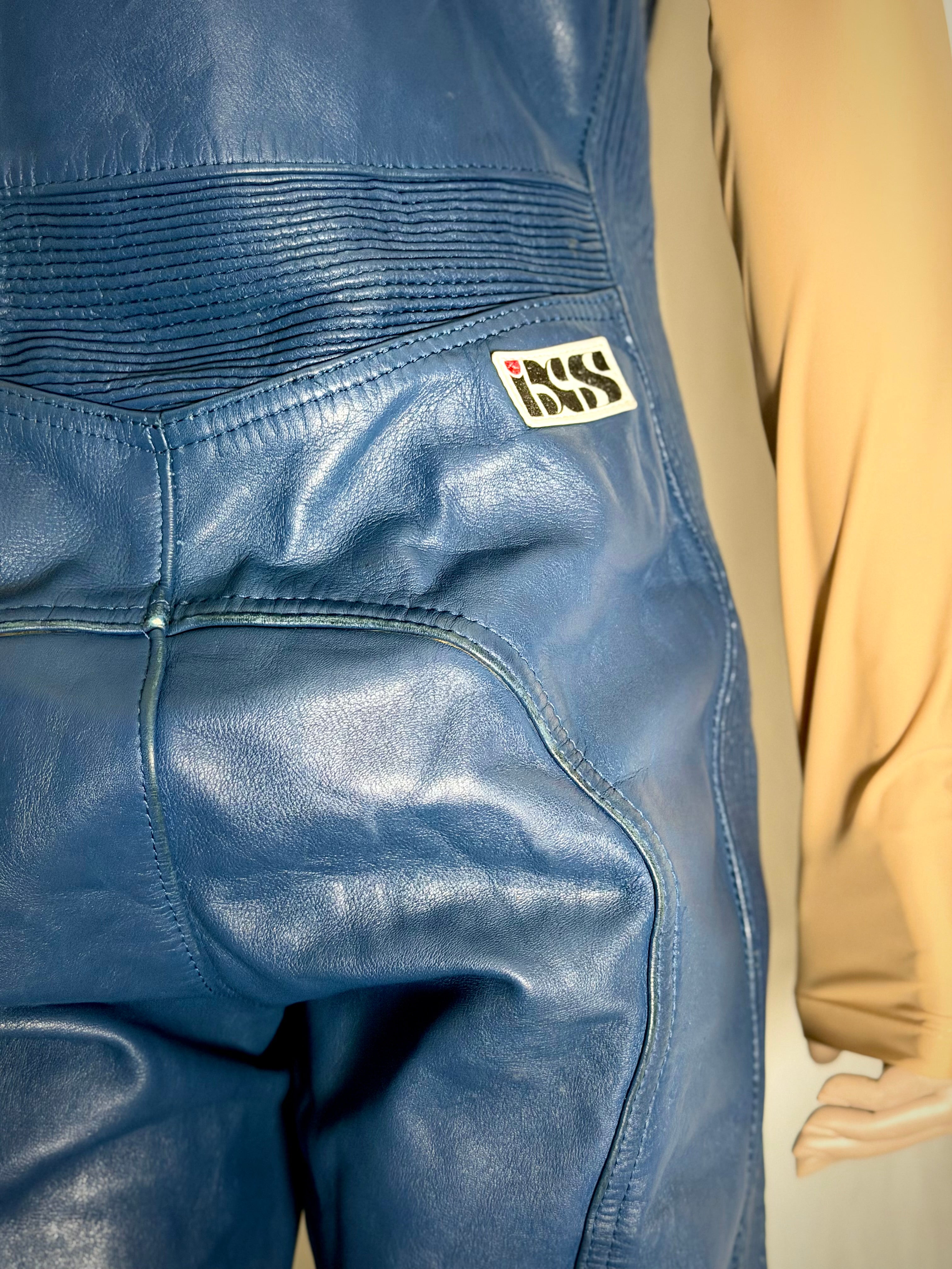 Vintage IXS Blue Leather Motorcycle Overalls -Rare