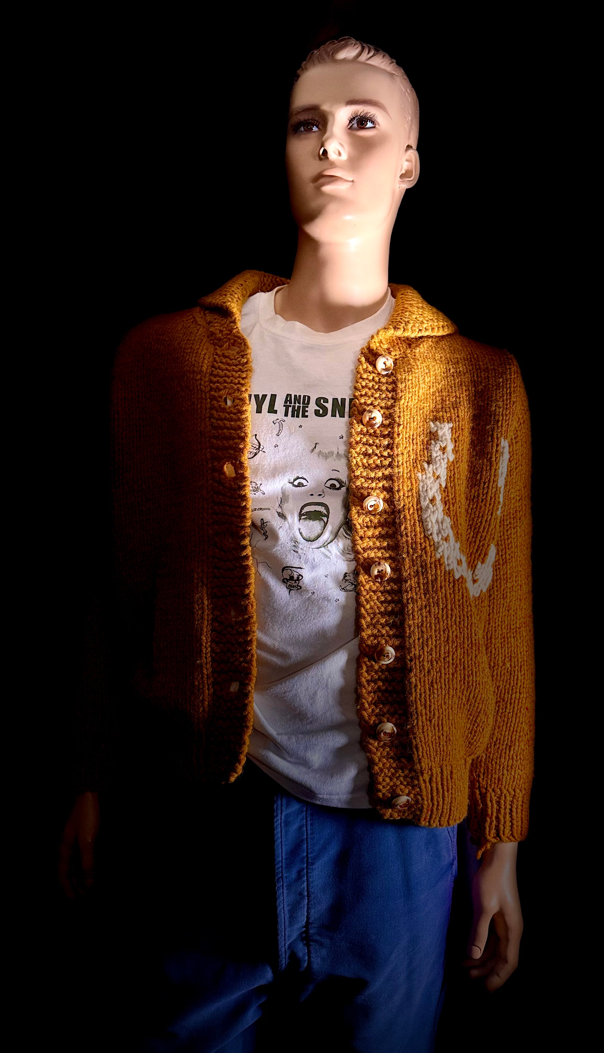 Mid-Century Lined Cowichan Cardigan - Hand-Knit Horse and Rider Motif