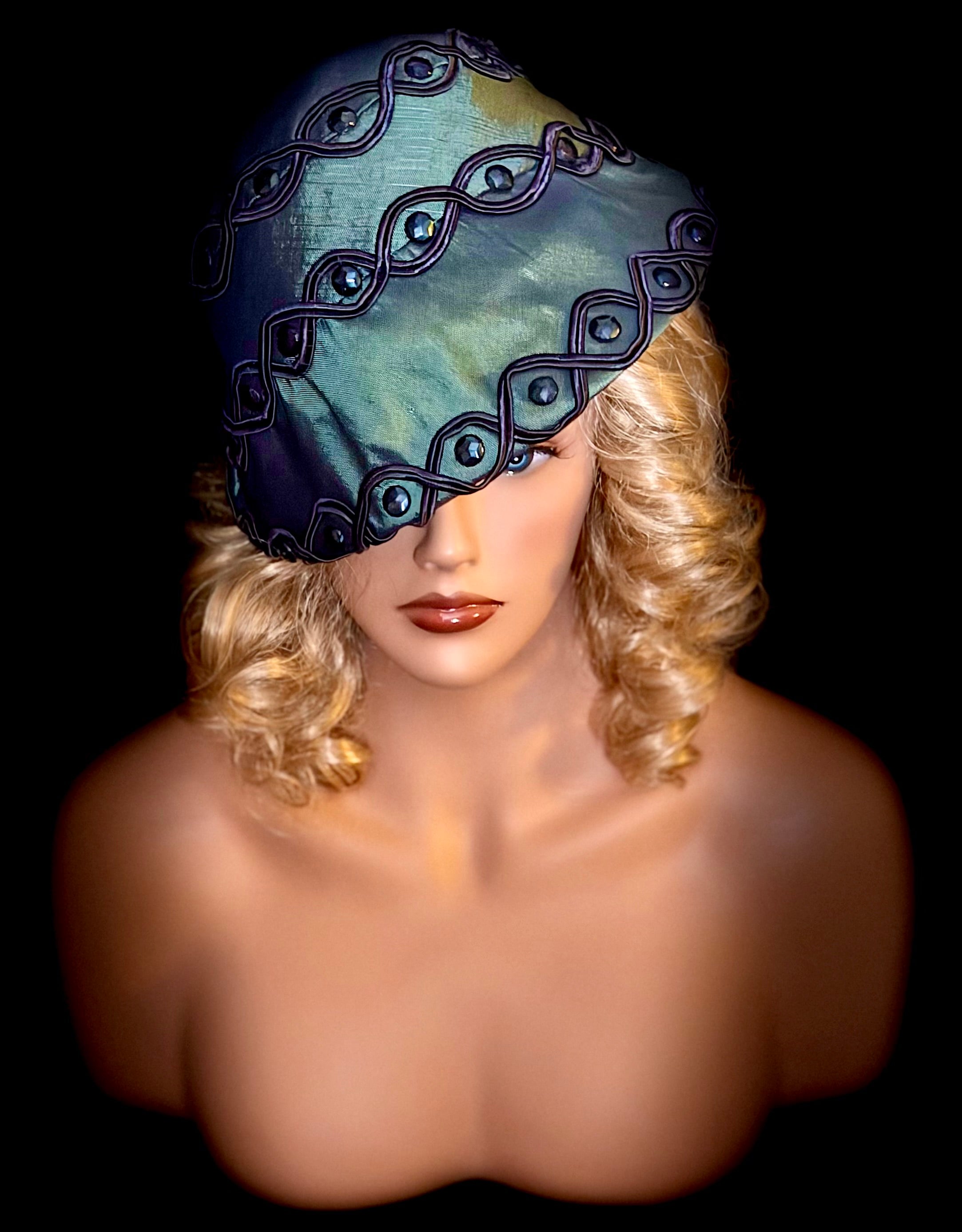 1940s Sculptural Millinery Hat - Handcrafted Deep Green Statement Piece