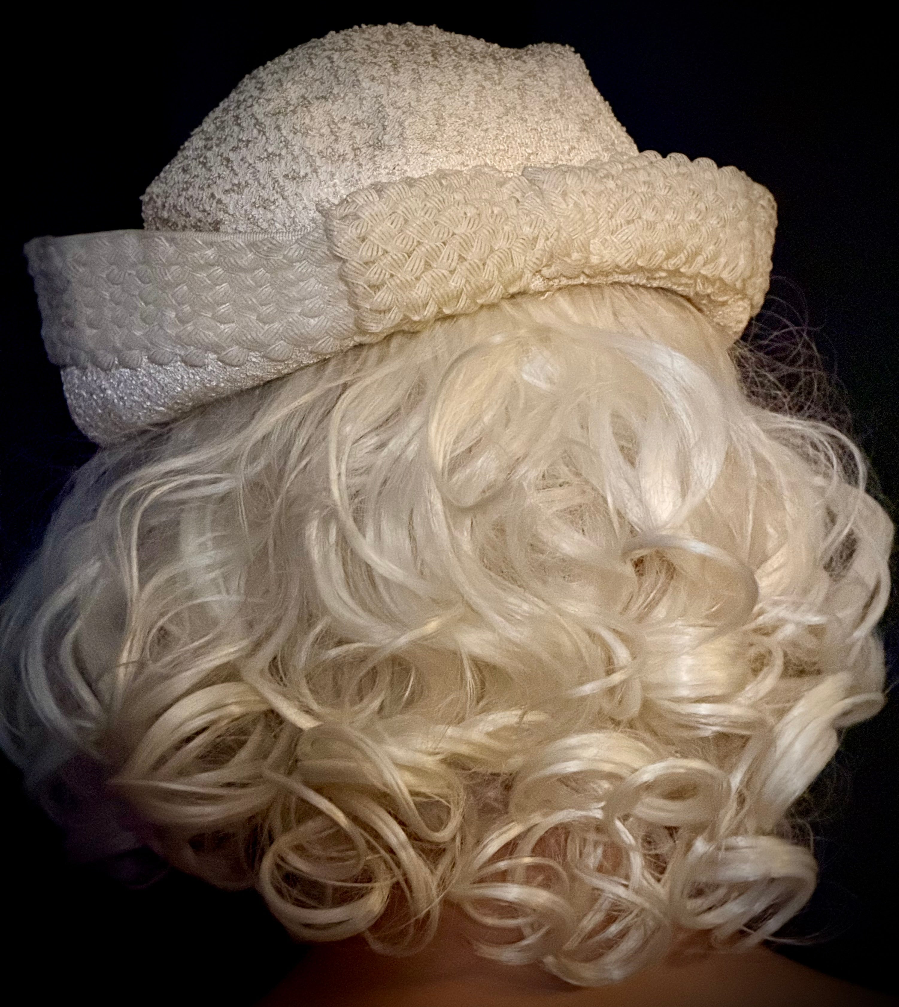 Ivory Halo Hat - 1950s Structured Straw & Chenille