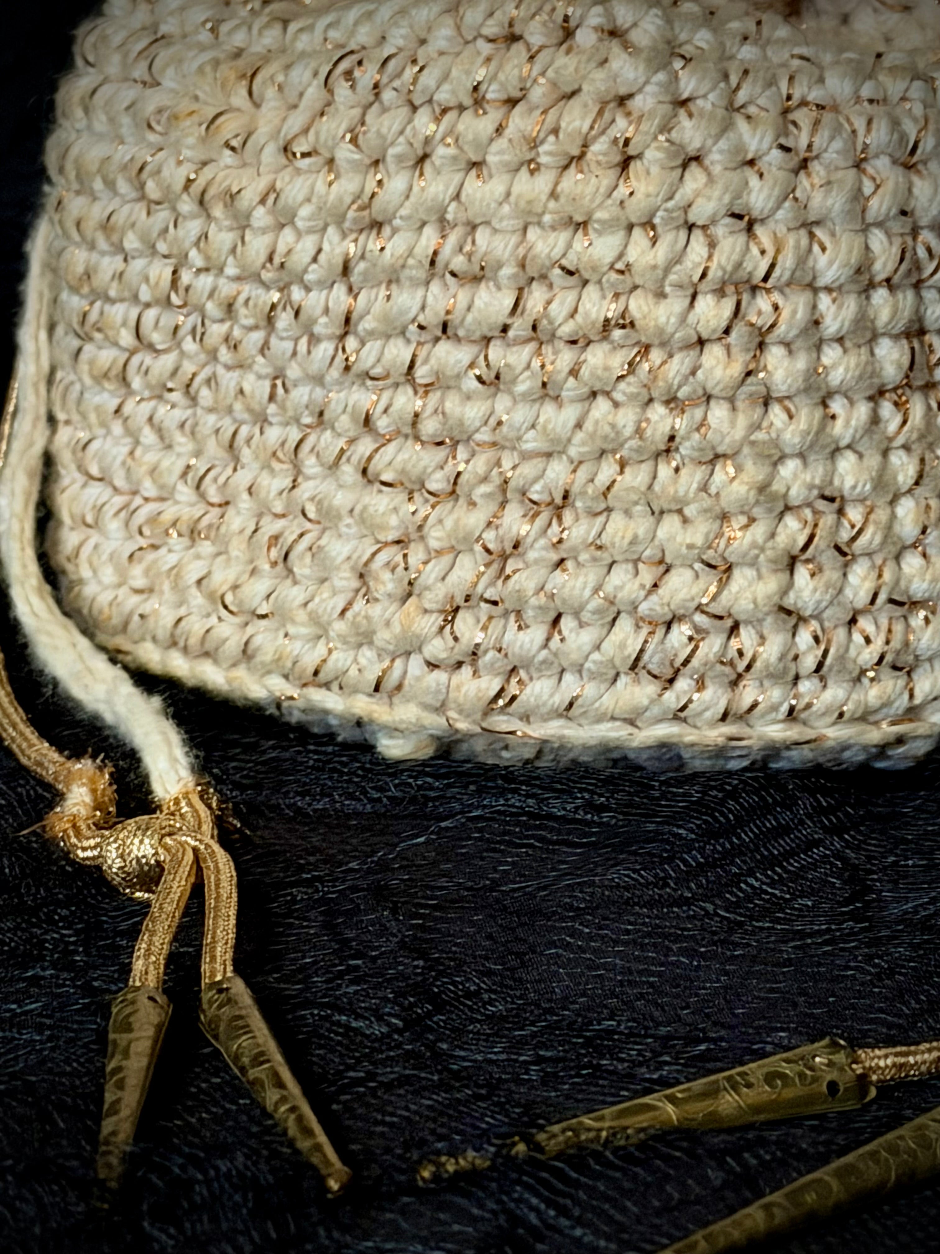 Evening Pouch - 1960s Gold-Thread Crochet Bag