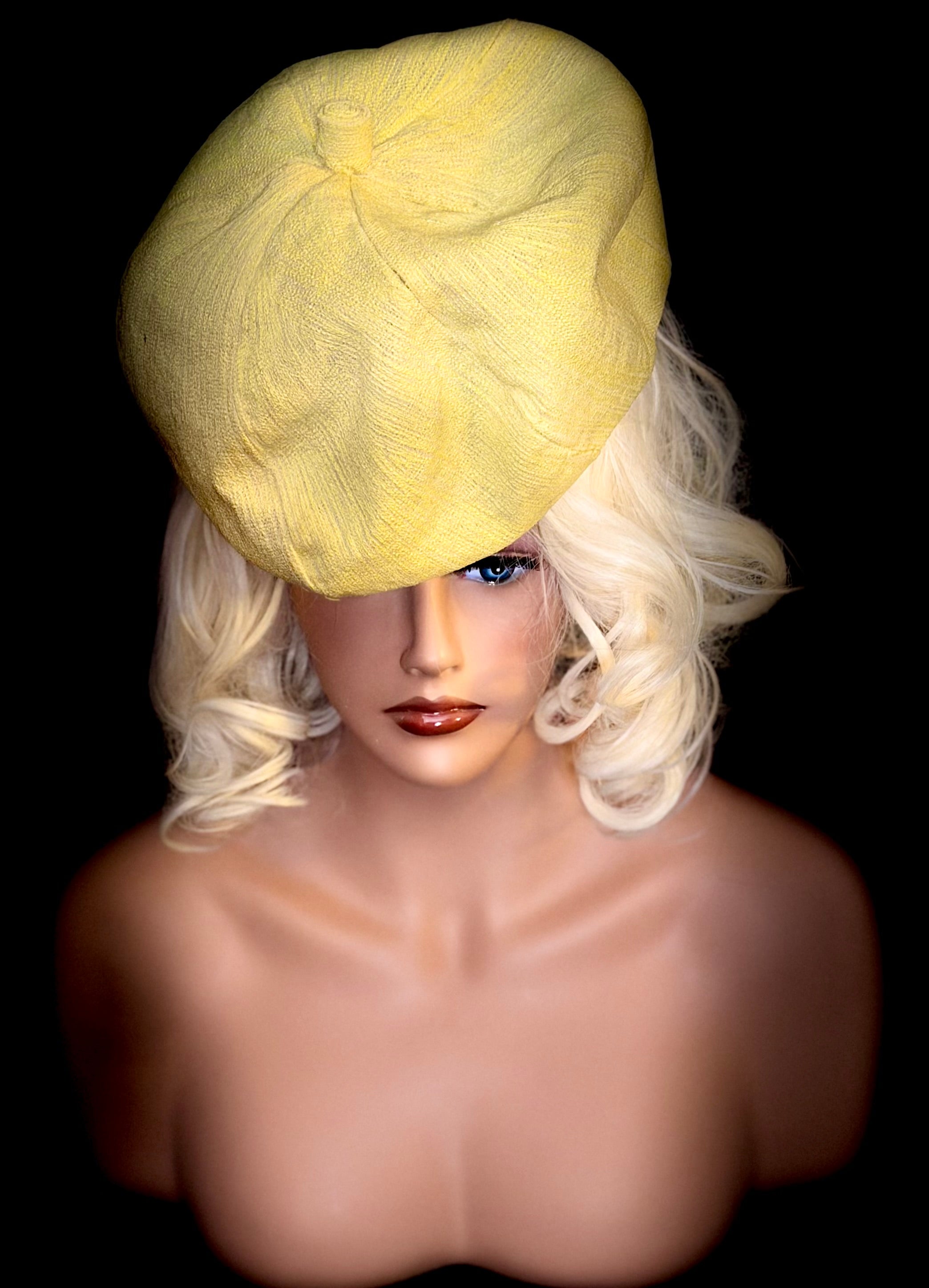 Mid-Century Sculptural Hat - Structured Papier-Mâché Form in Textured Silk-Like Fabric