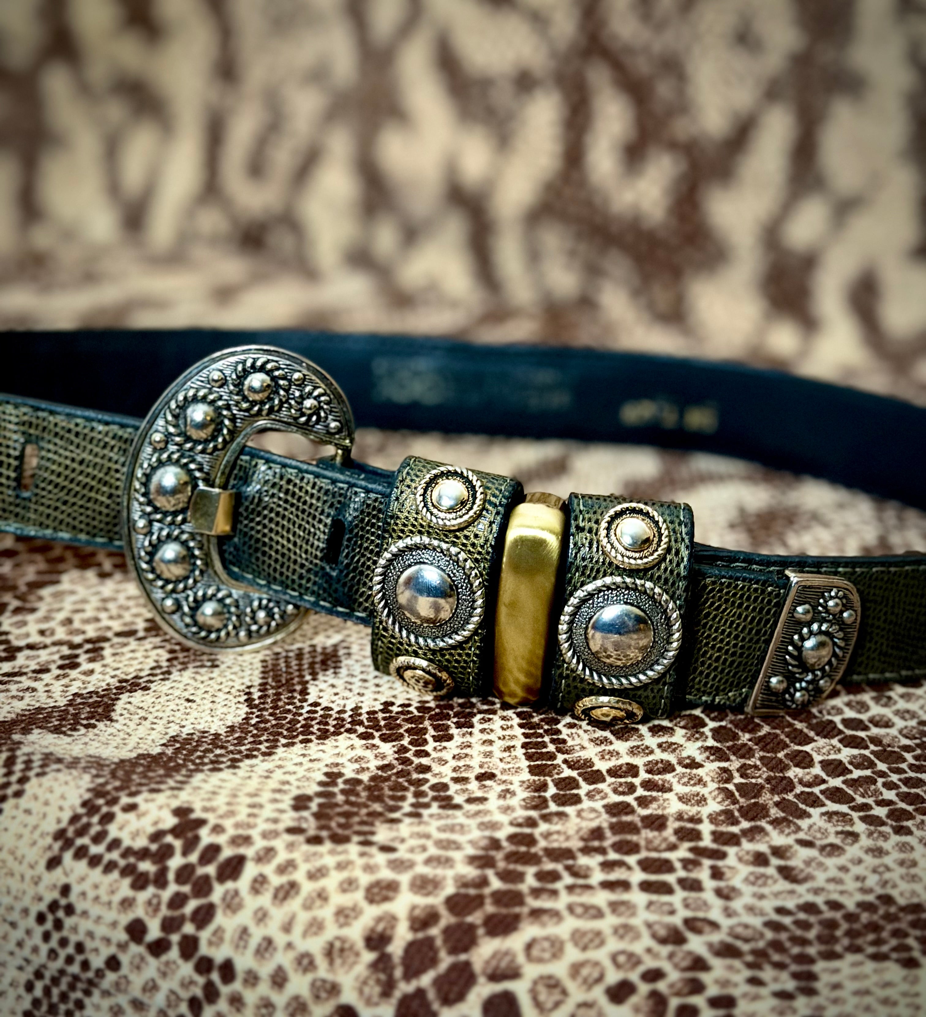 1970s Leatherock San Diego Lizard Print Leather Belt - Made In USA