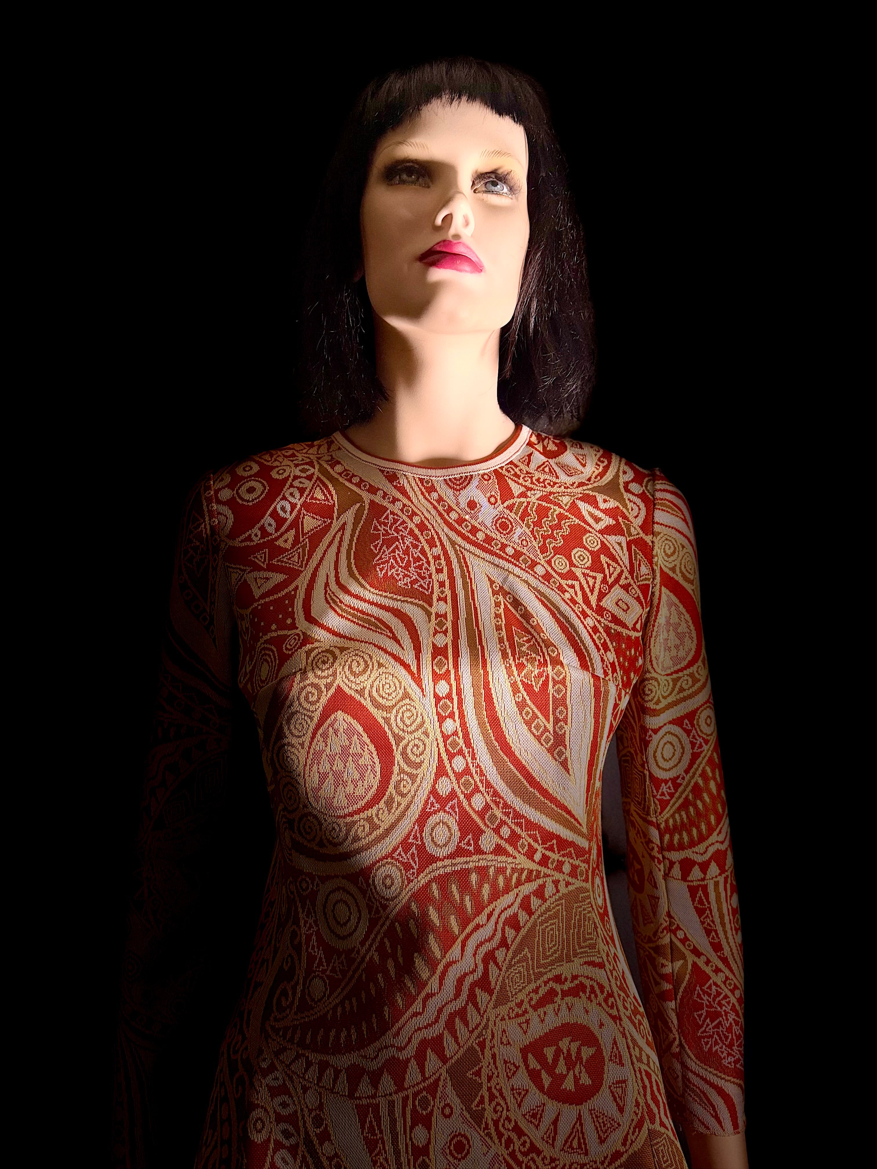 1960s Mod Graphic Knit Mini Dress | Long Sleeve | Mint Condition