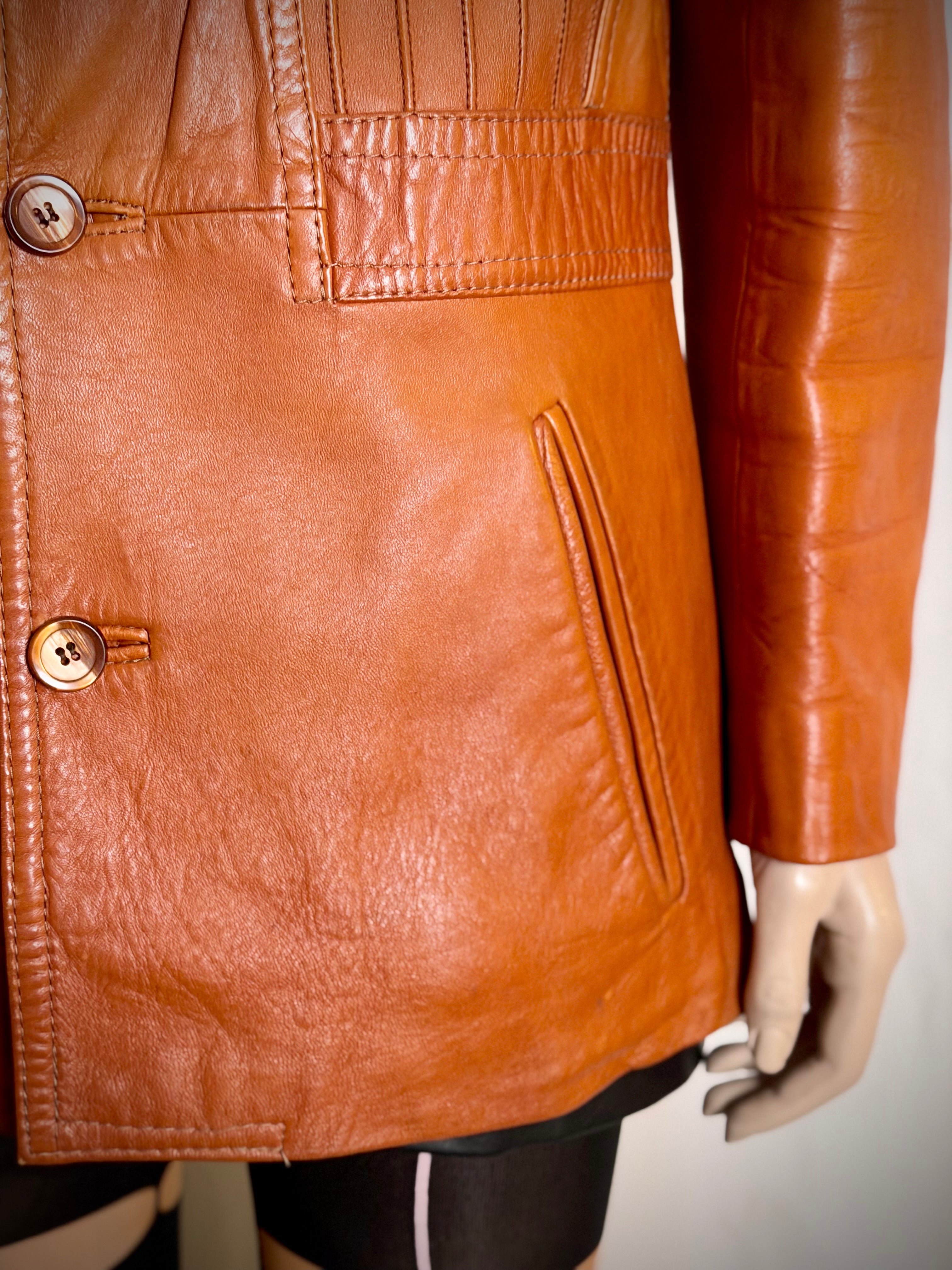 Late 1960s-Early 1970s Cognac Leather Jacket by John Palermo