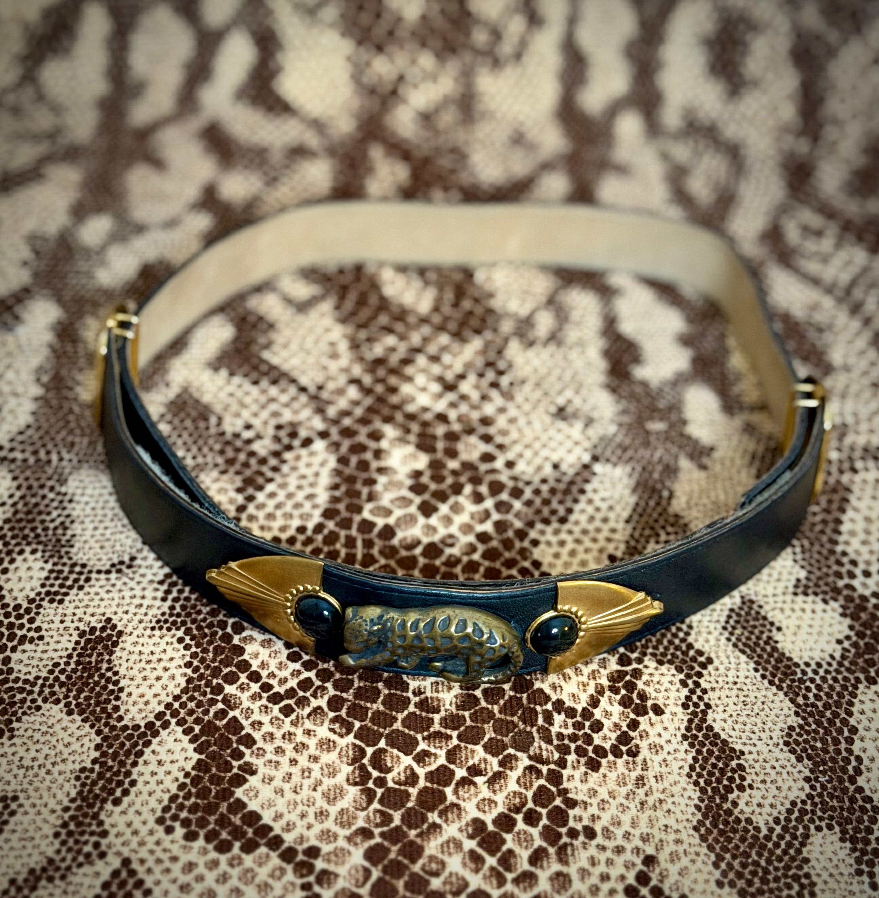 1980s Leather Belt with Leopard Hardware