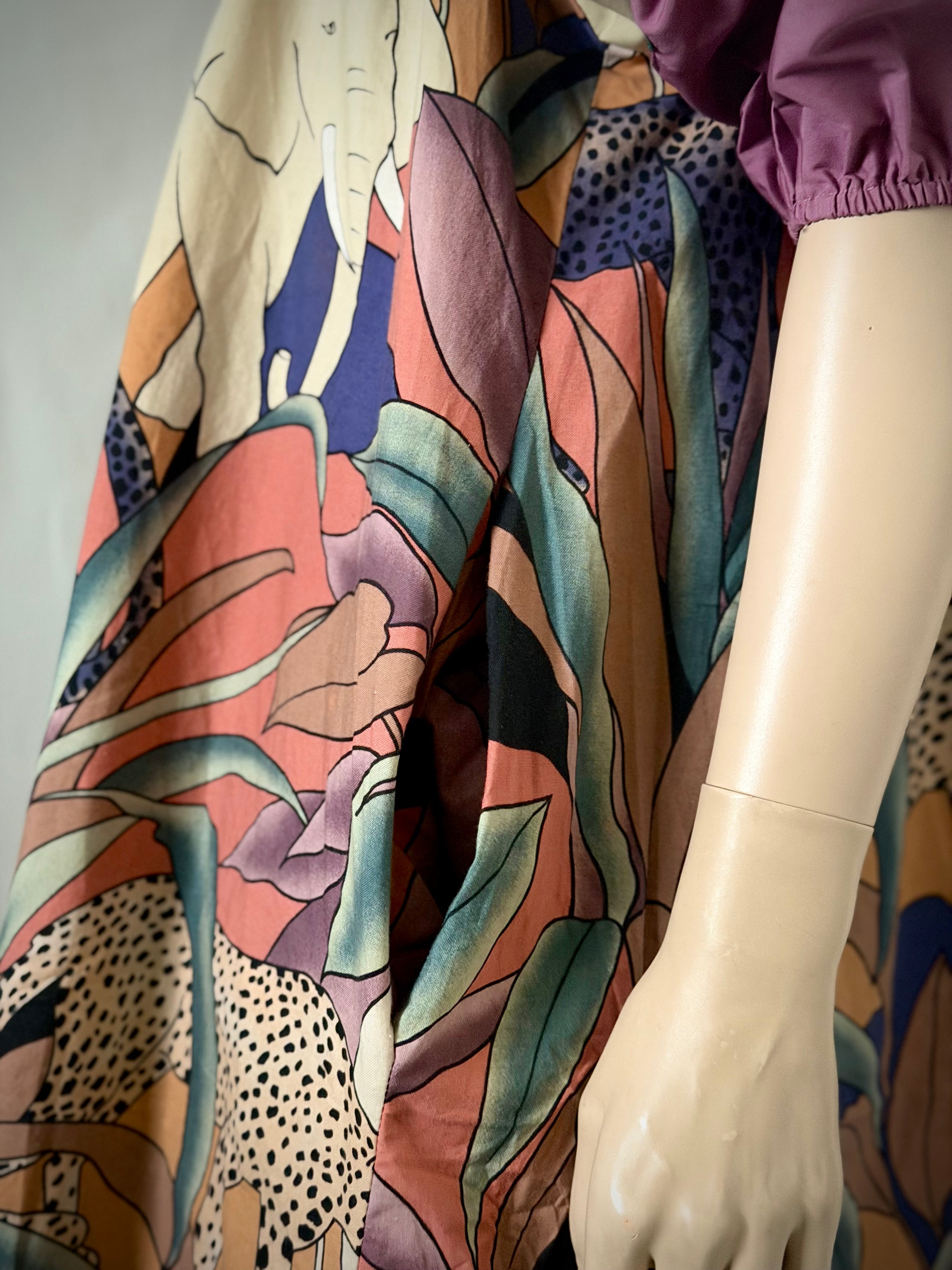 1980s Krist Gudnason California Safari Print Cotton Dress