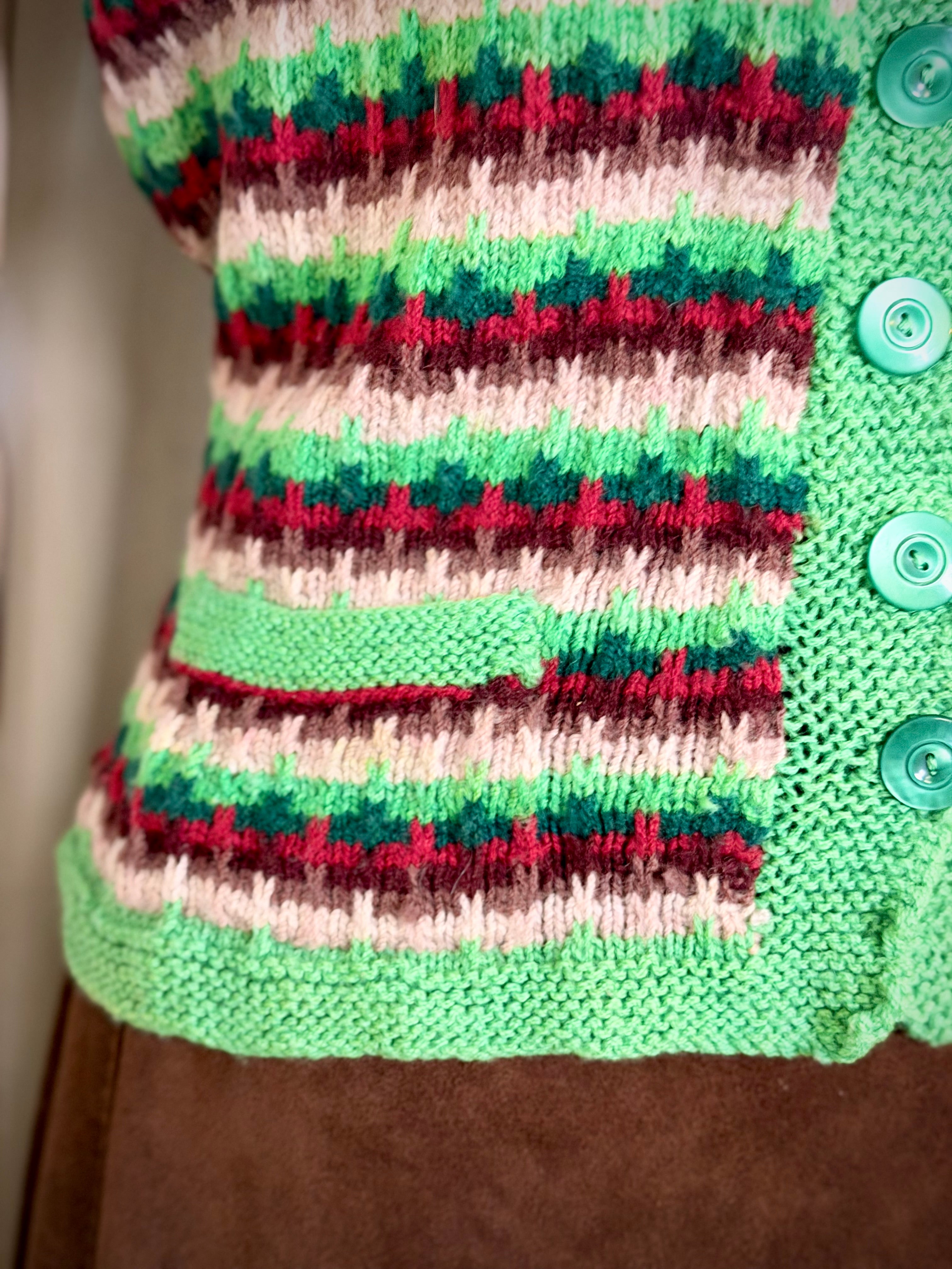 1940s-50s Hand-Knitted Wool Vest | Folk Stripe Knit
