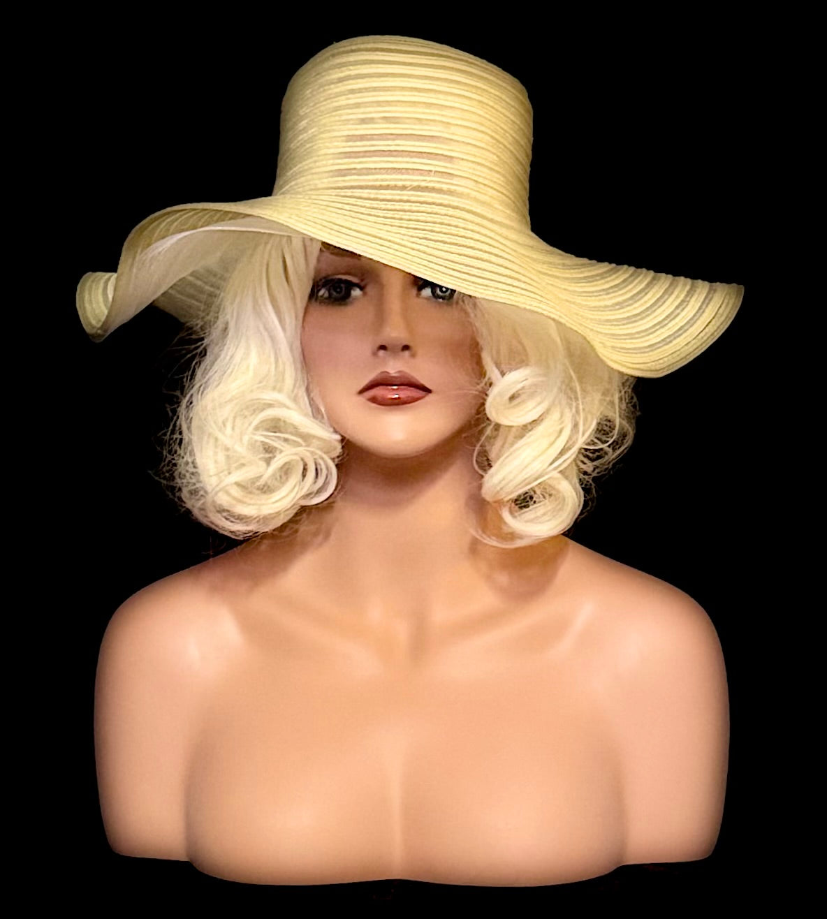 Late 1960s / Early 1970s Sheer Straw Wide-Brim Hat with Underlay