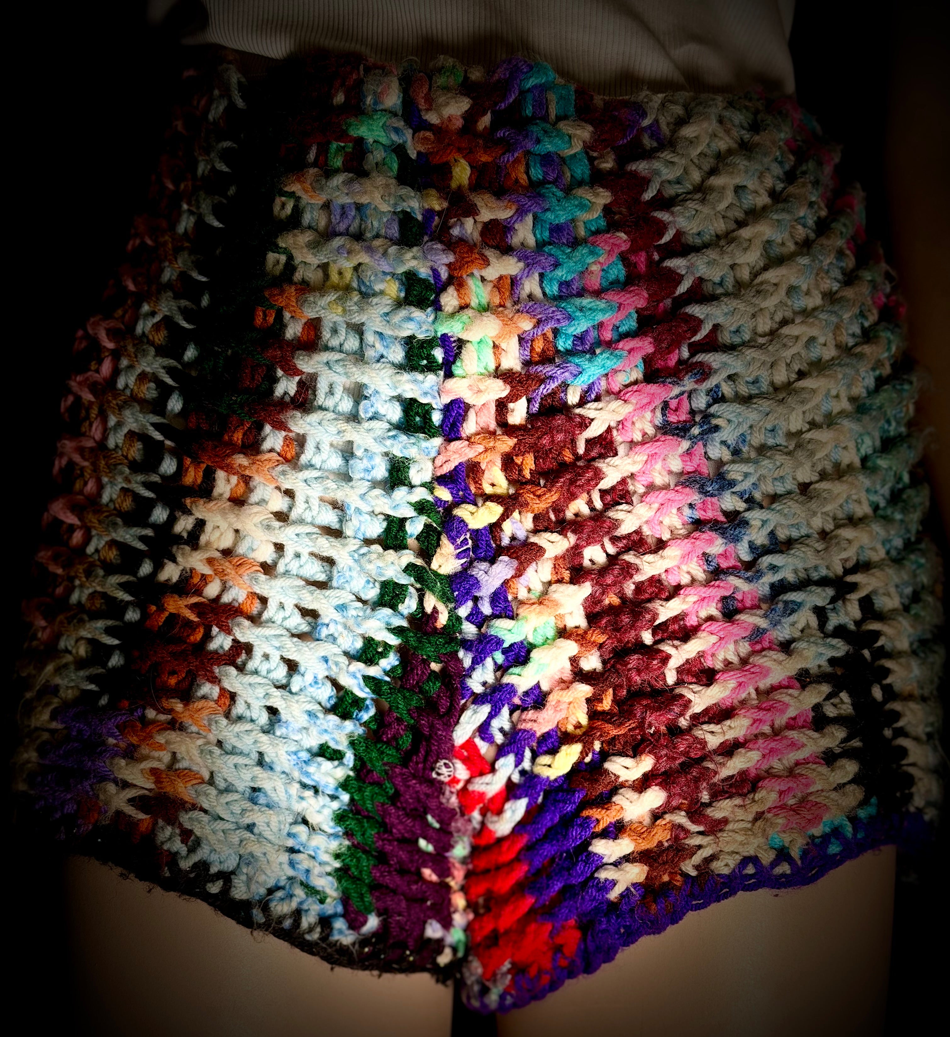 Vintage Hand-Crocheted Shorts - Late 60s to Early 70s Multicolour Knit