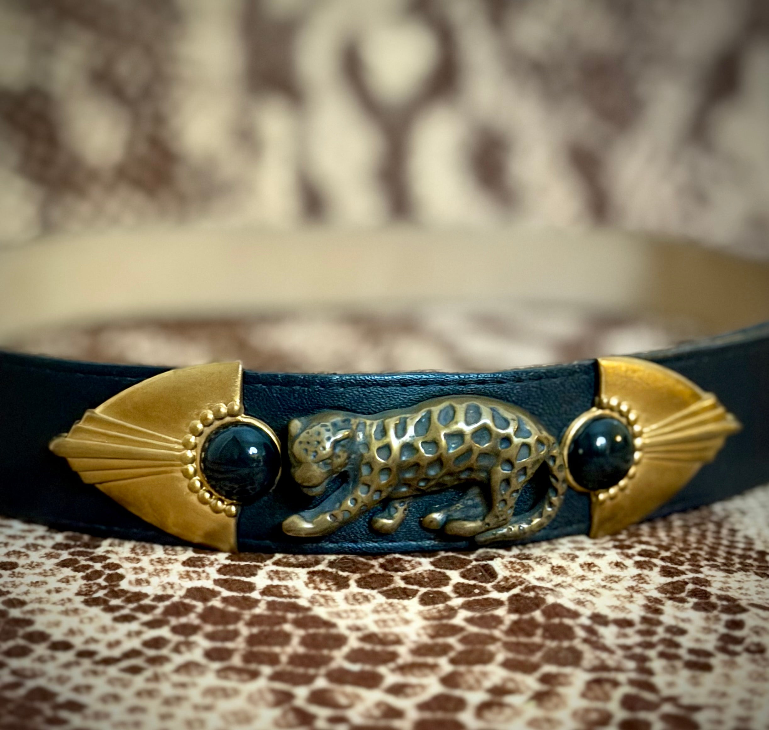 1980s Leather Belt with Leopard Hardware