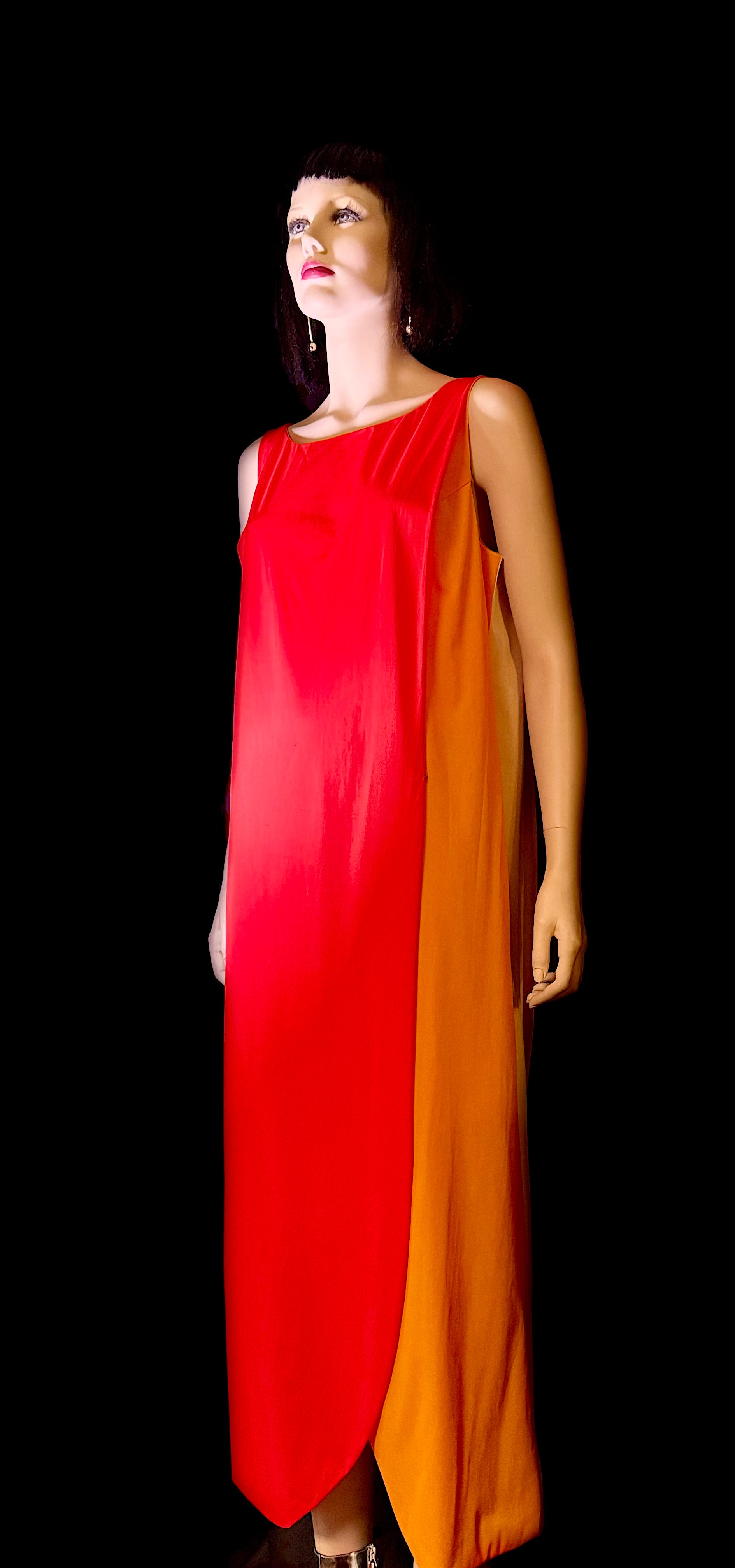 Rare 1960s Colour-Block Silk Column Gown - Miami Collector Piece