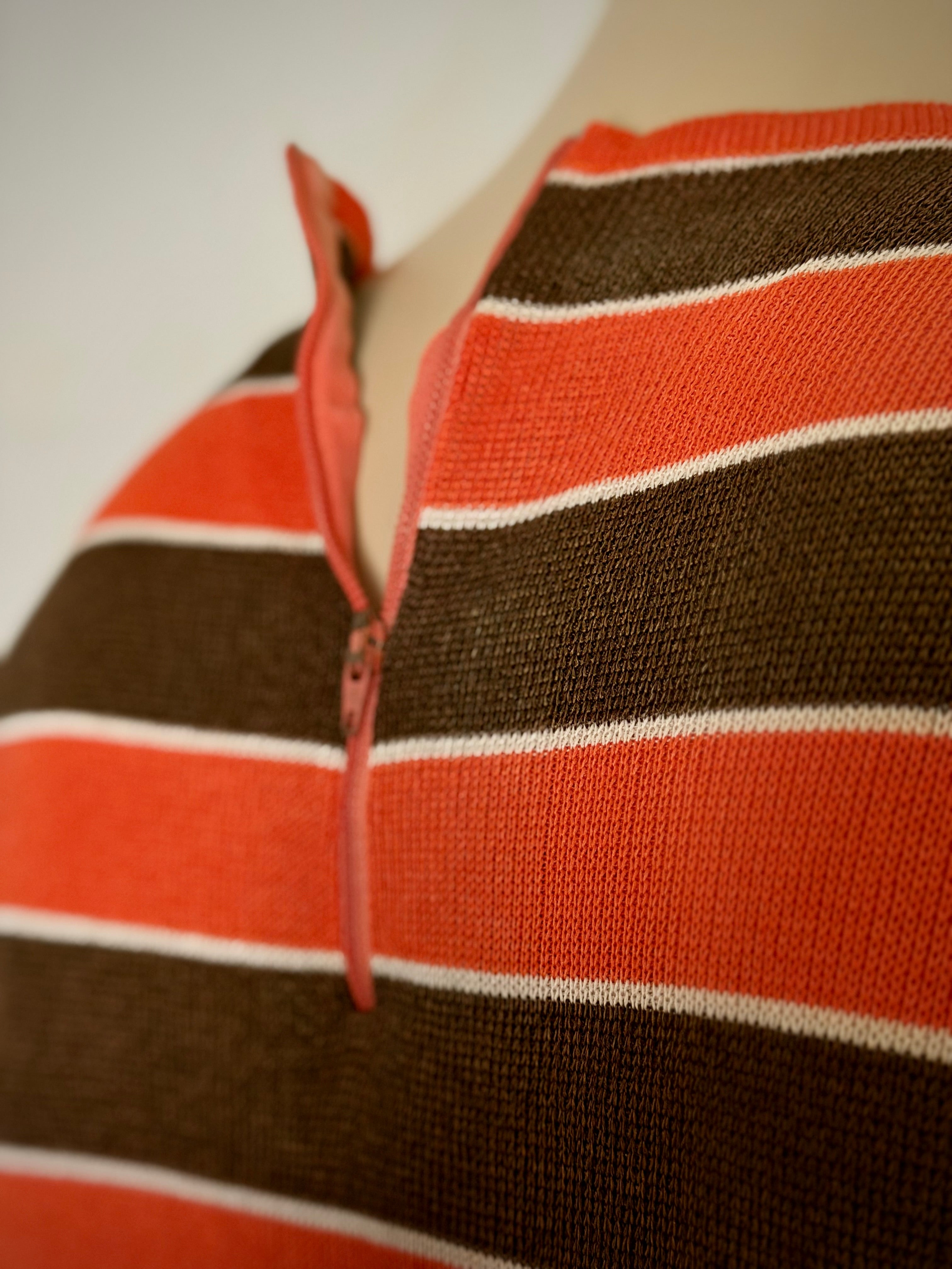 Vintage Back-Zip Striped Fine Knit Top