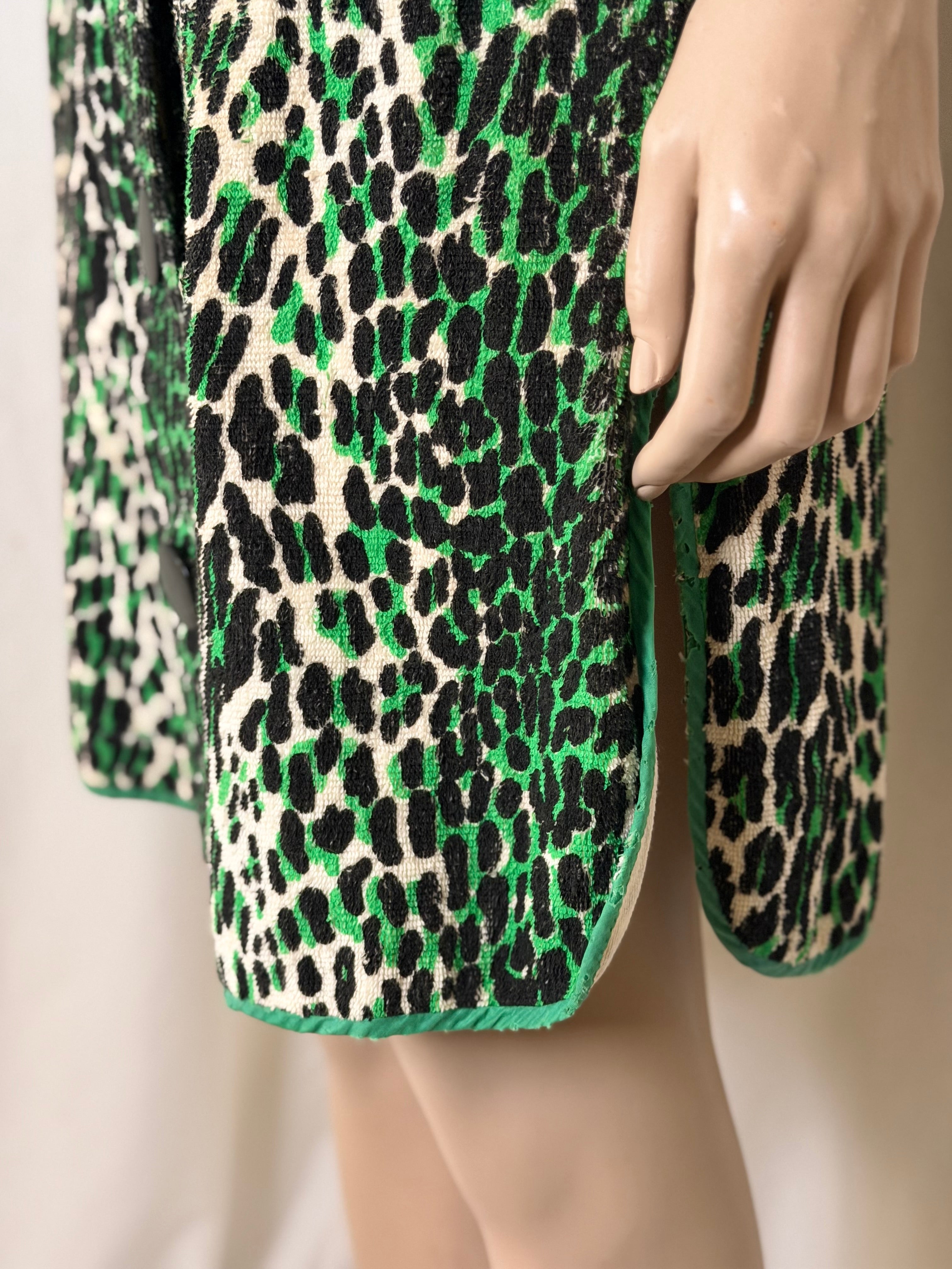 Vintage 1960s Leopard Print Towelling Dress | Unworn | Graphic Green