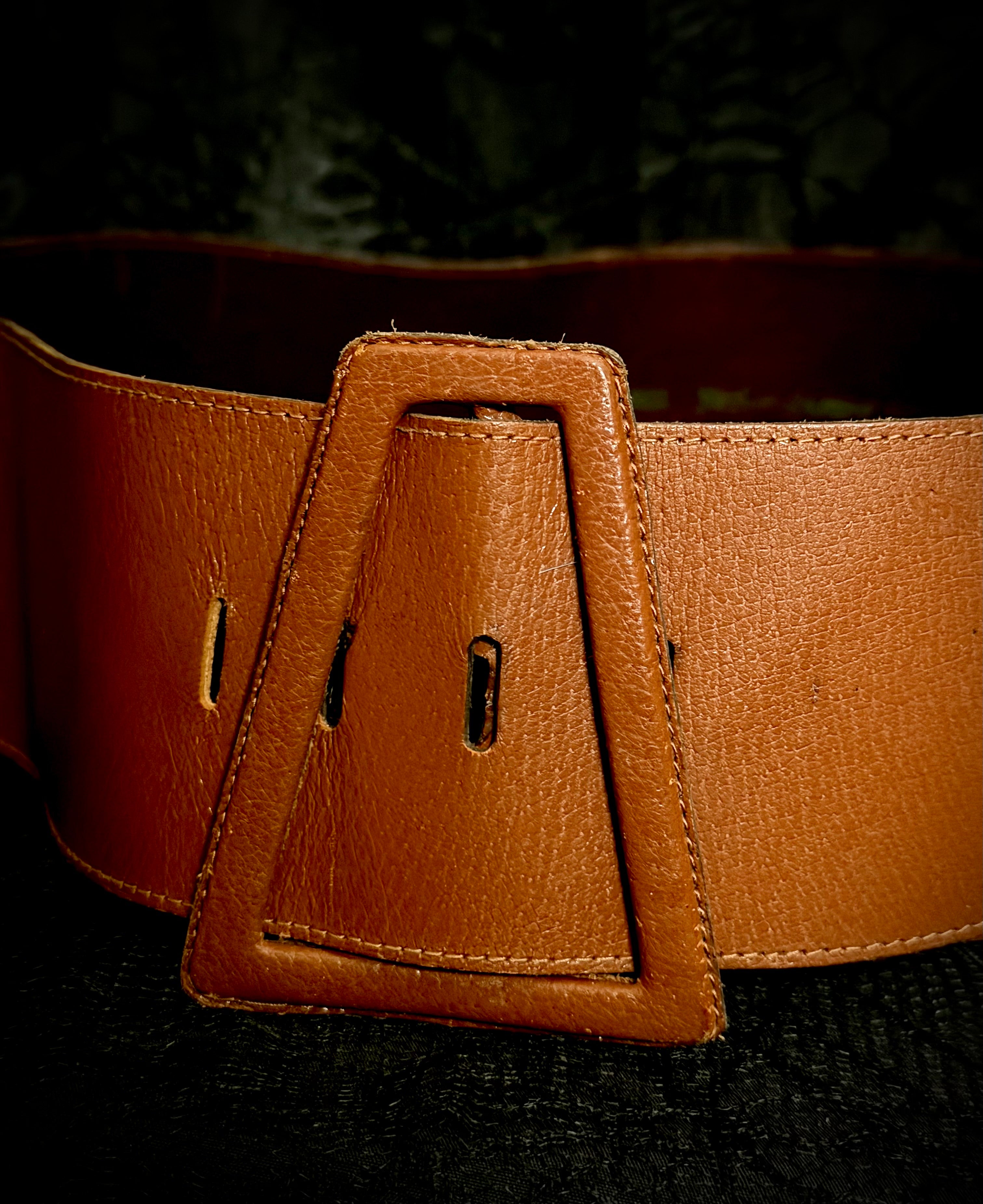 Yves Saint Laurent Wide Waist Belt - Structured Leather, Tan Brown, Late 1980s-Early 1990s