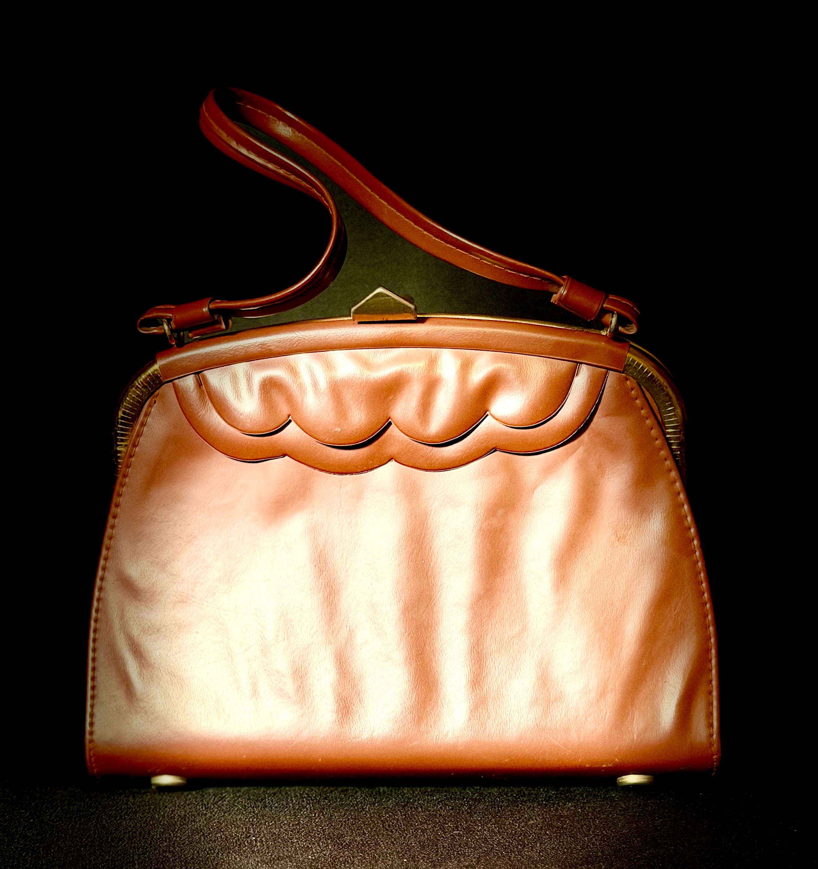 Late 1950s Sculptural Frame Bag with Scalloped Detail and Original Contents (Dijene Antacid, Ephemera)